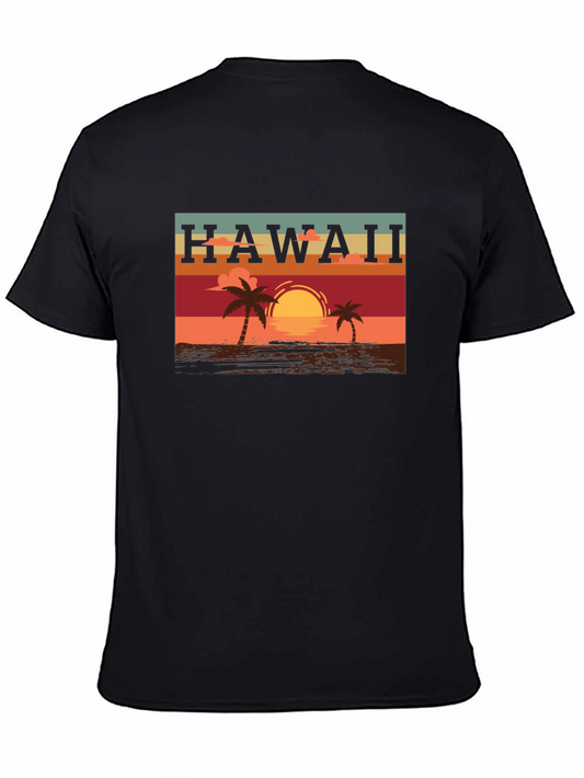 Hawaii Sunset Graphic Tee - Palm Tree Design