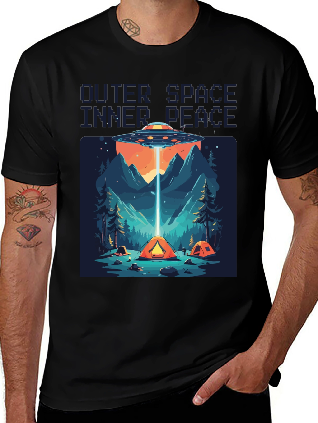 Outer Space Inner Peace UFO Camping T-Shirt