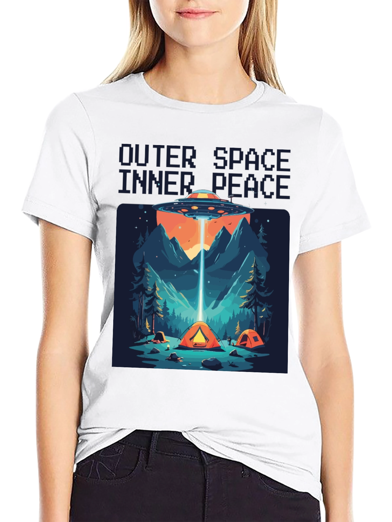 Outer Space Inner Peace UFO Camping T-Shirt