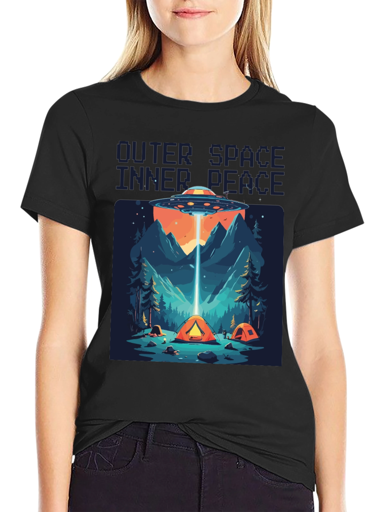 Outer Space Inner Peace UFO Camping T-Shirt