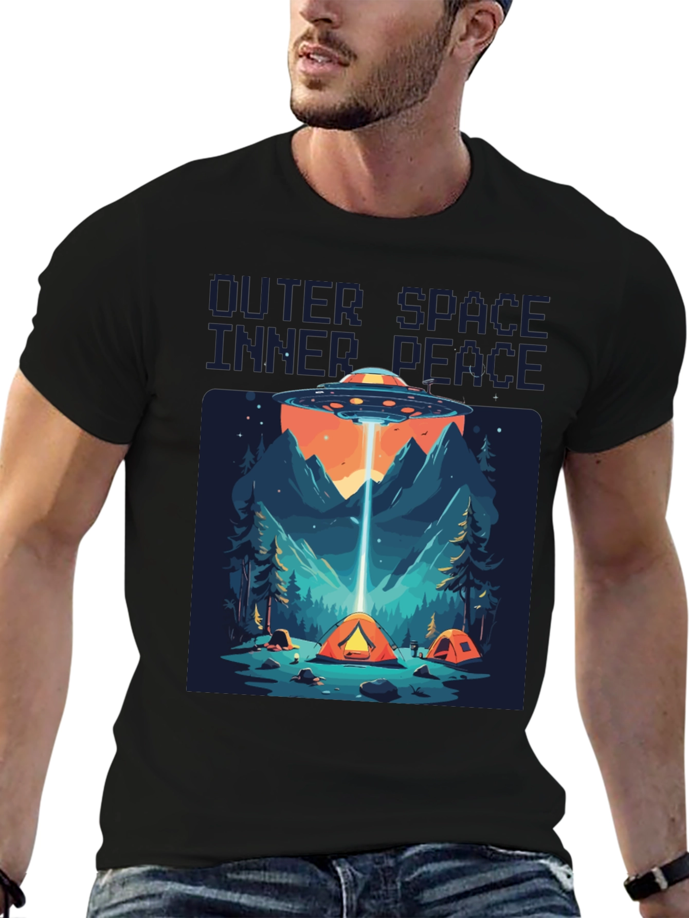 Outer Space Inner Peace UFO Camping T-Shirt