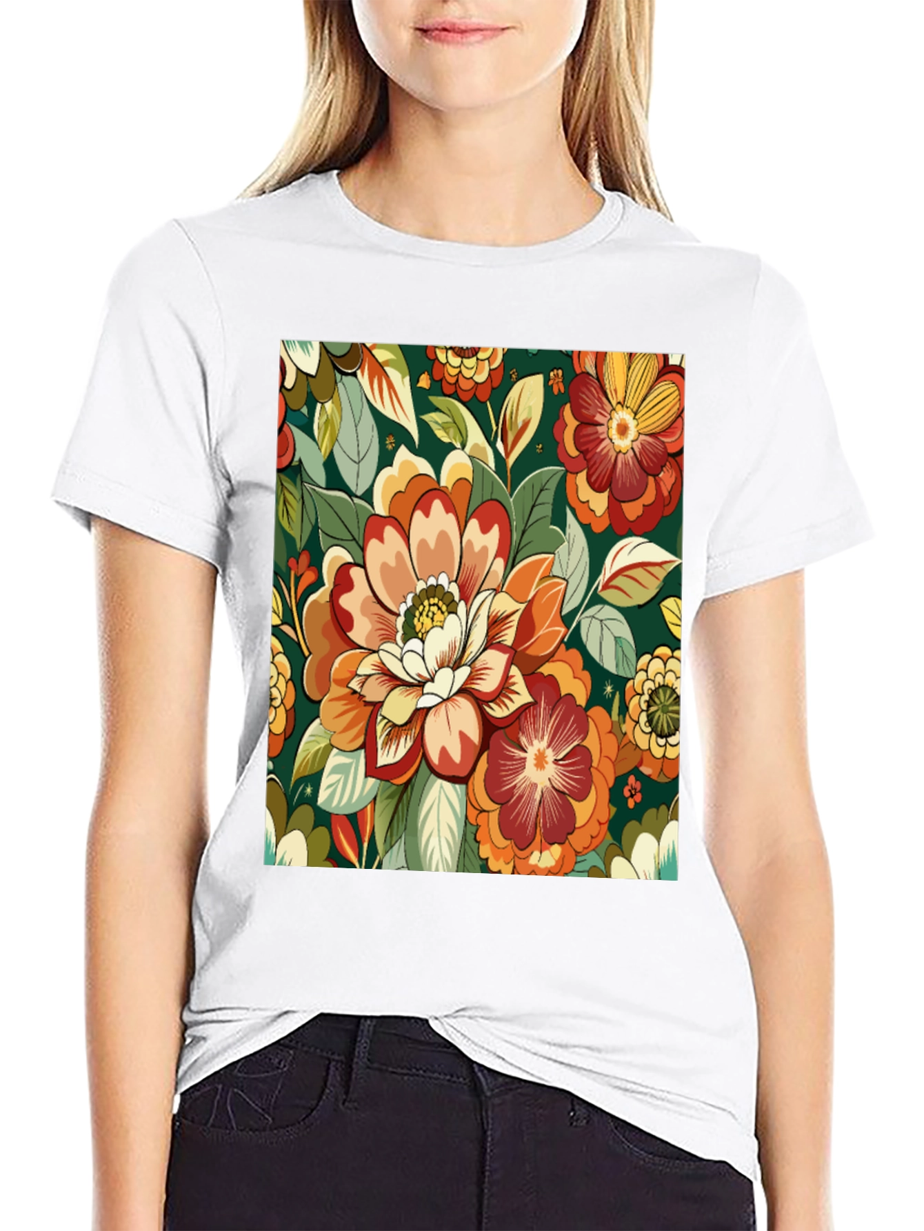 Floral Pattern Black T-Shirt