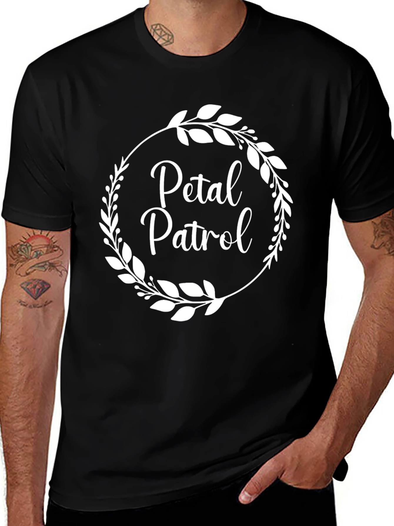 Petal Patrol Graphic Tee - Black Cotton Crew Neck