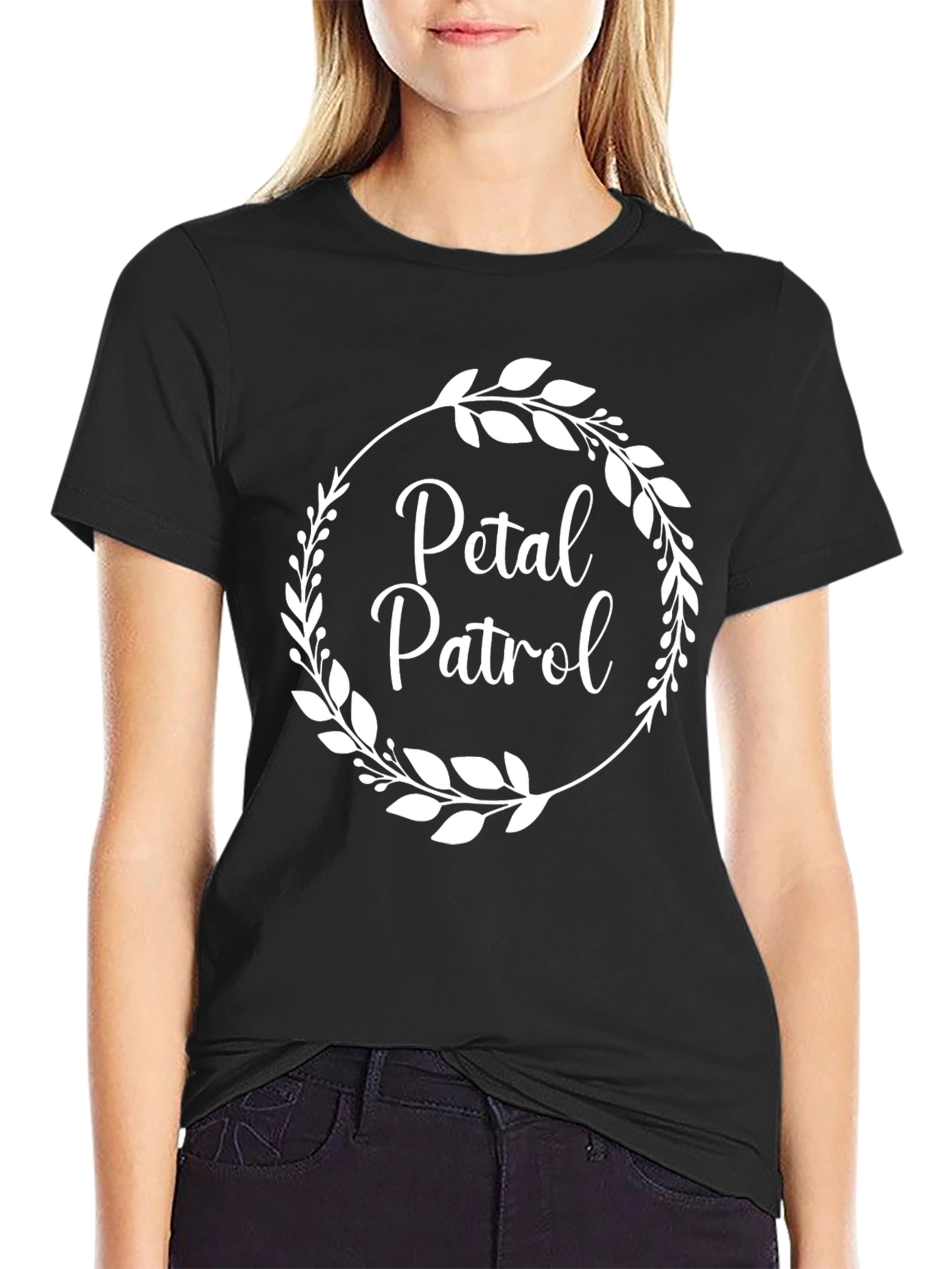 Petal Patrol Graphic Tee - Black Cotton Crew Neck