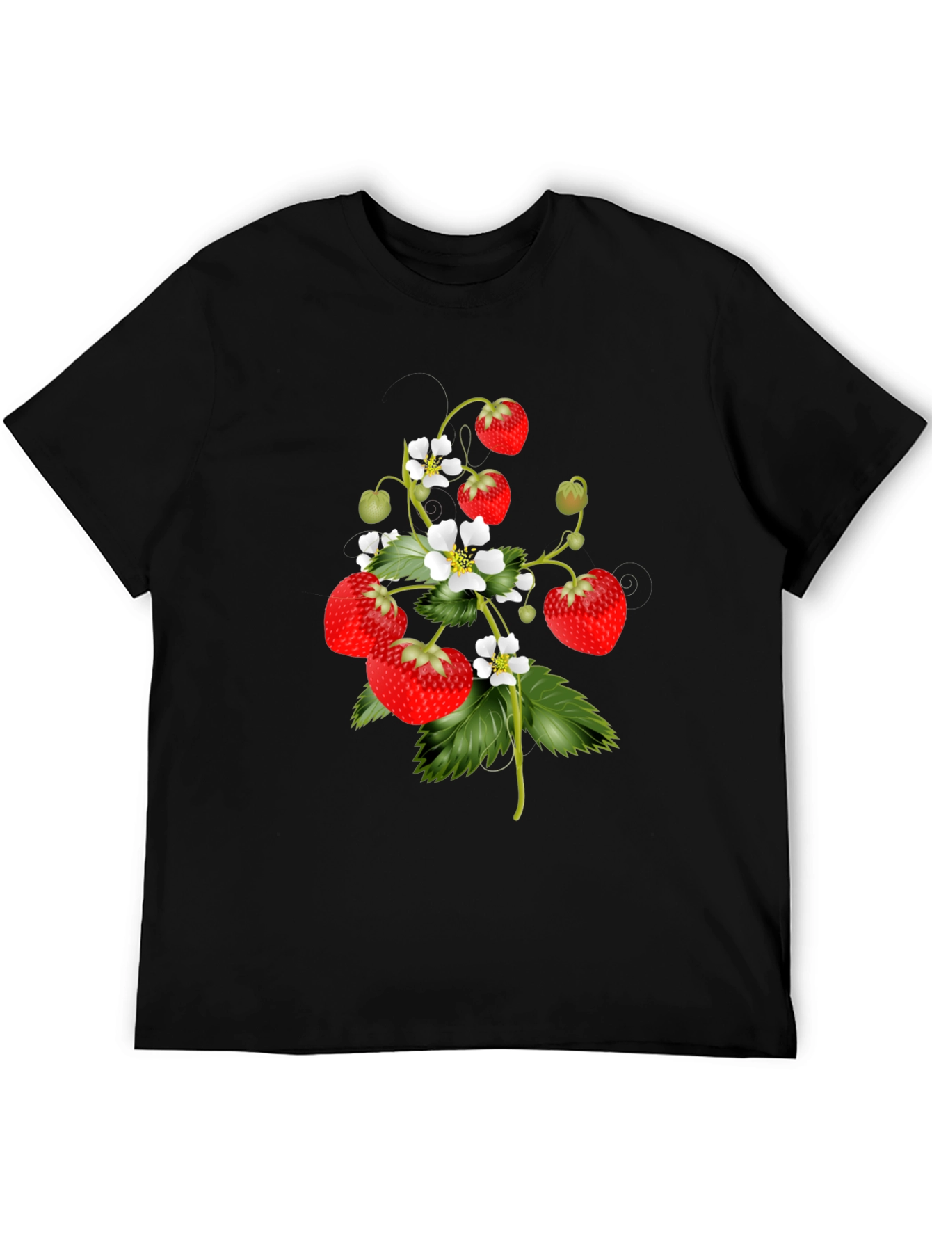 Strawberry Print Black T-Shirt