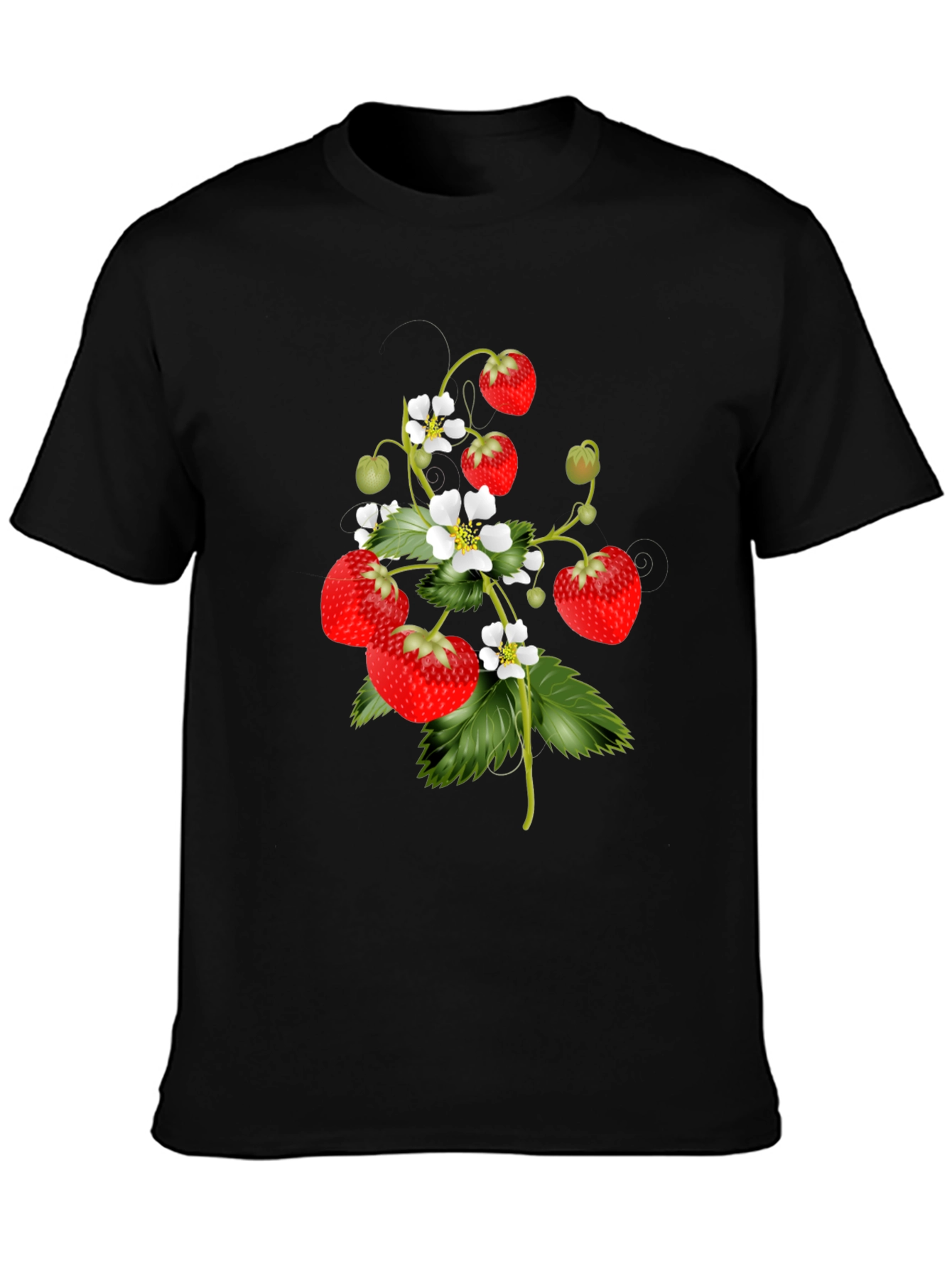 Strawberry Print Black T-Shirt