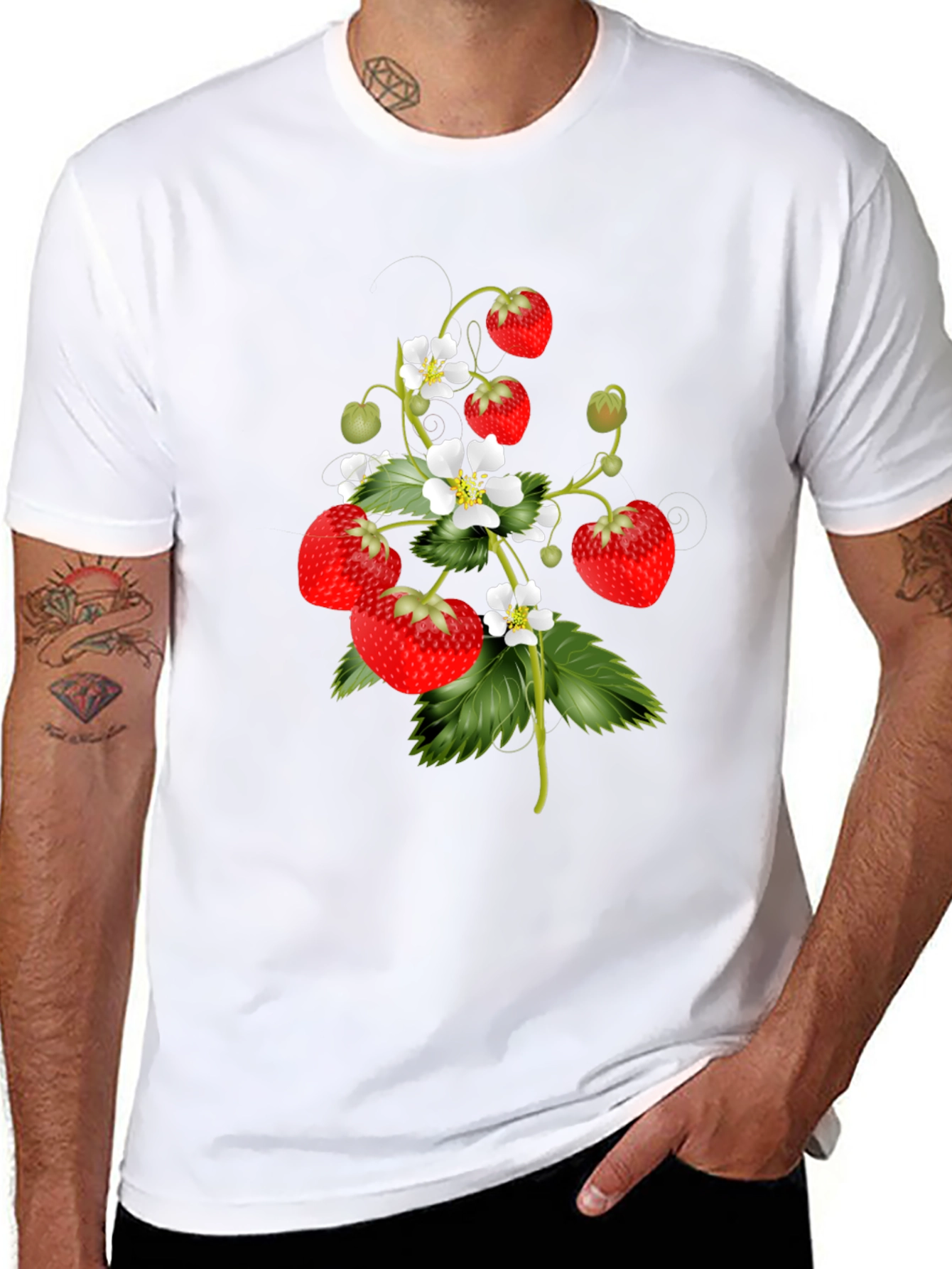 Strawberry Print Black T-Shirt