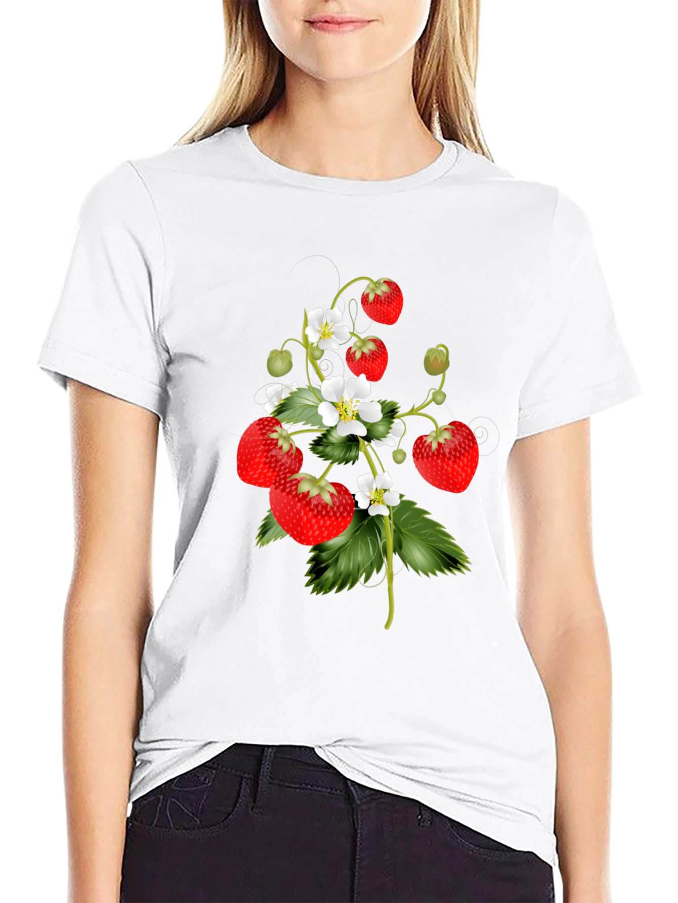 Strawberry Print Black T-Shirt