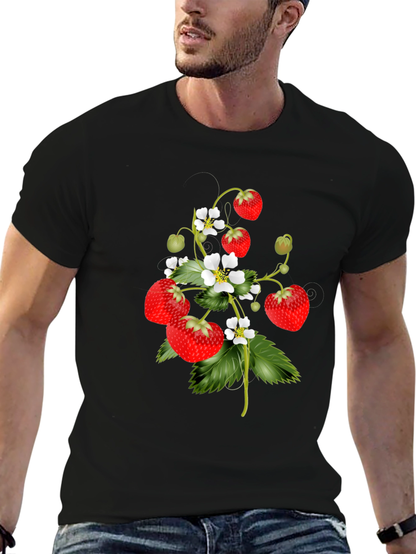 Strawberry Print Black T-Shirt