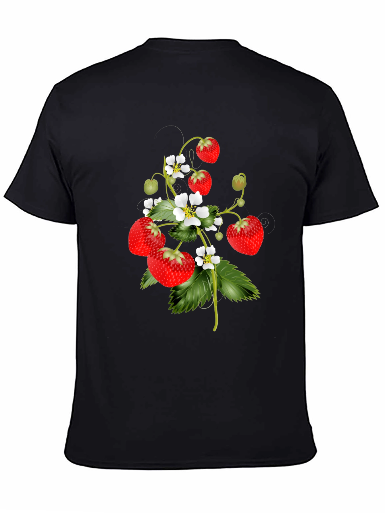 Strawberry Print Black T-Shirt