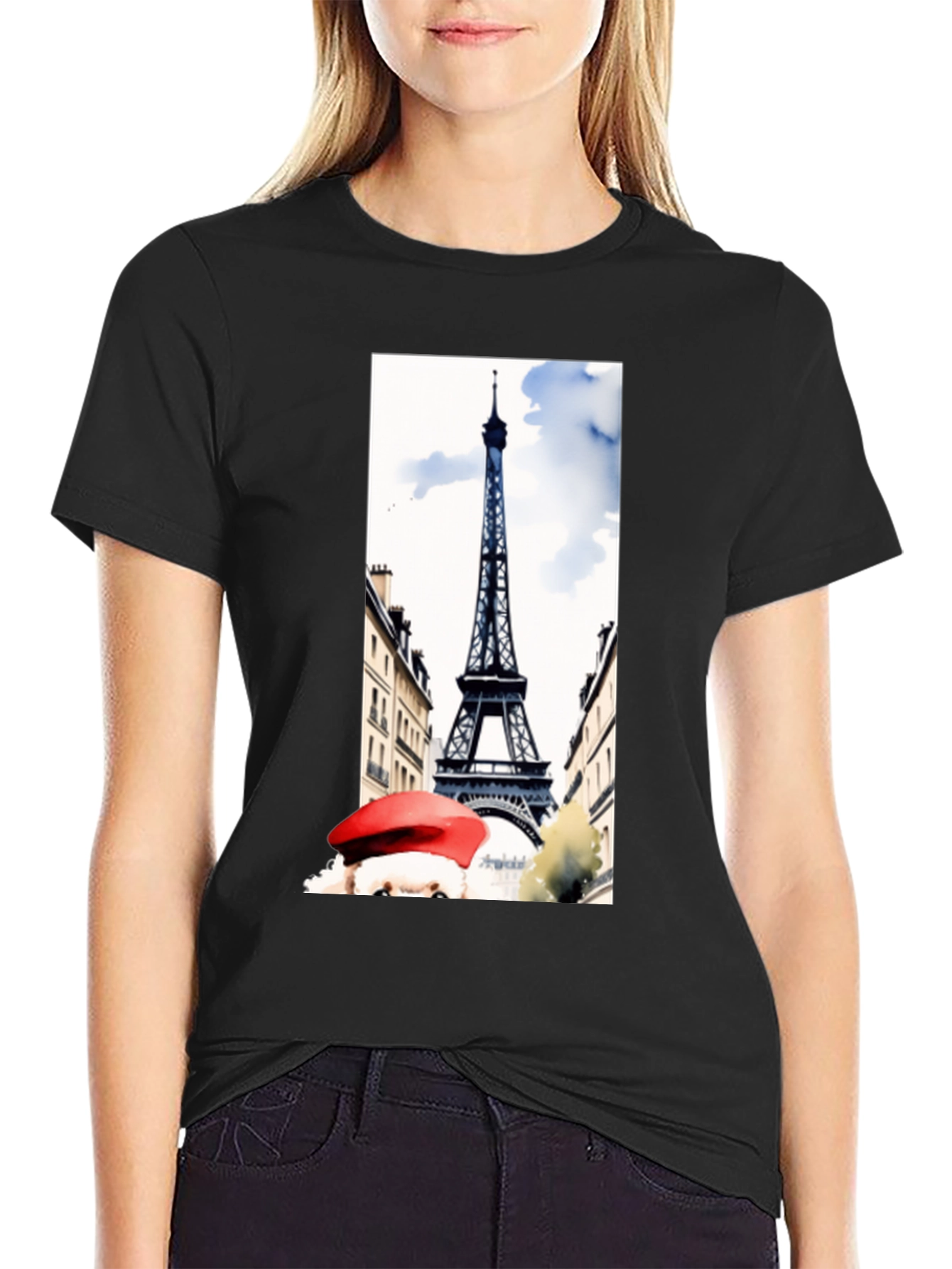 Paris Eiffel Tower Graphic Tee - Black Cotton T-Shirt