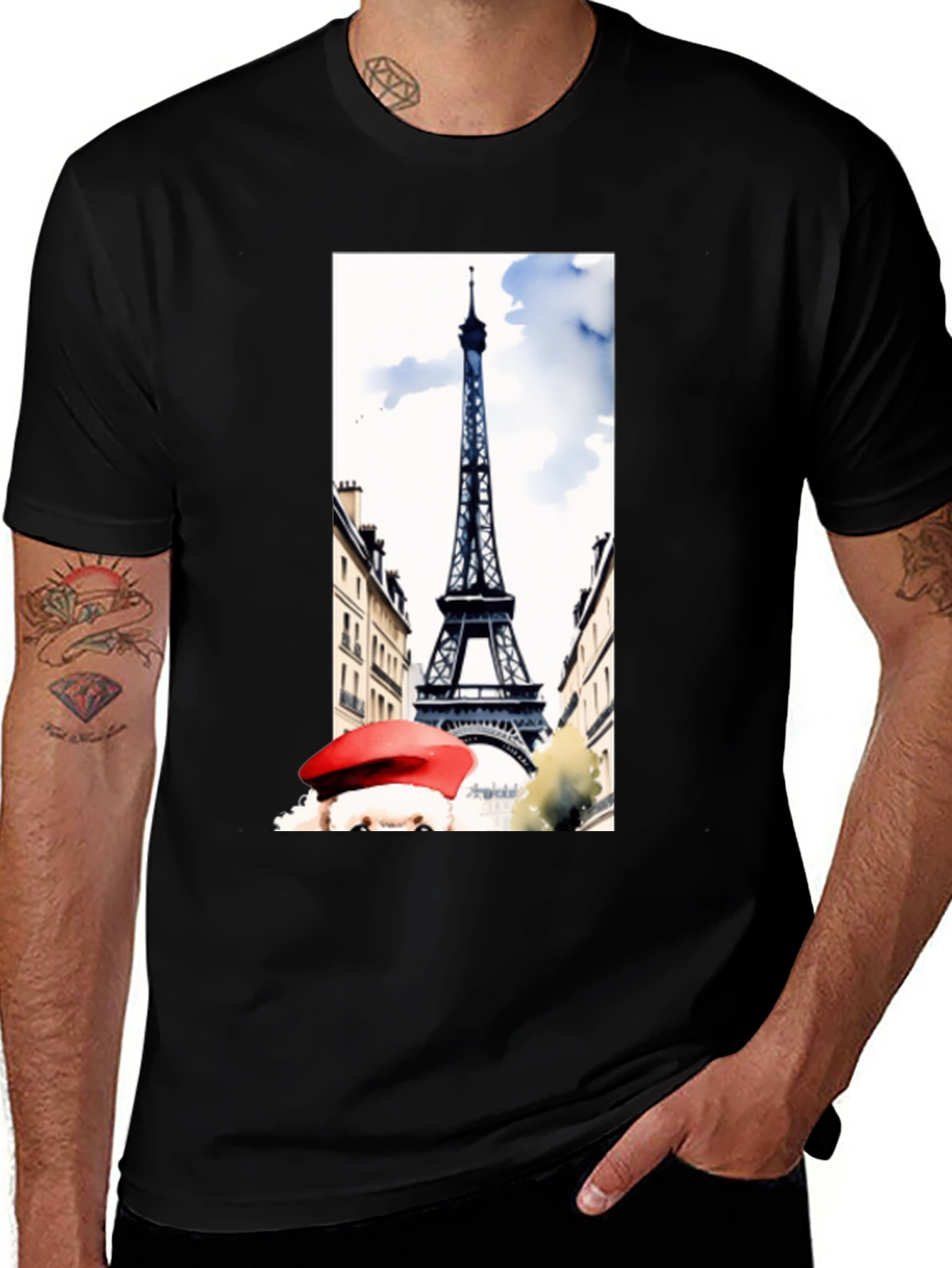 Paris Eiffel Tower Graphic Tee - Black Cotton T-Shirt