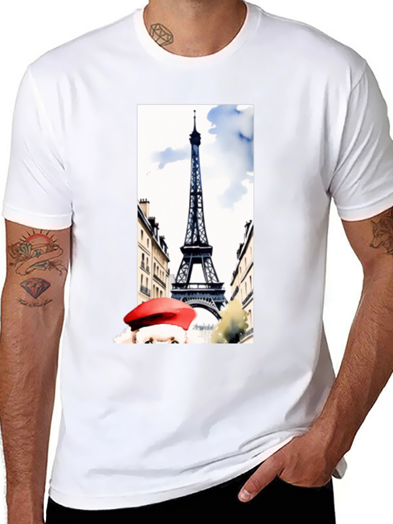 Paris Eiffel Tower Graphic Tee - Black Cotton T-Shirt