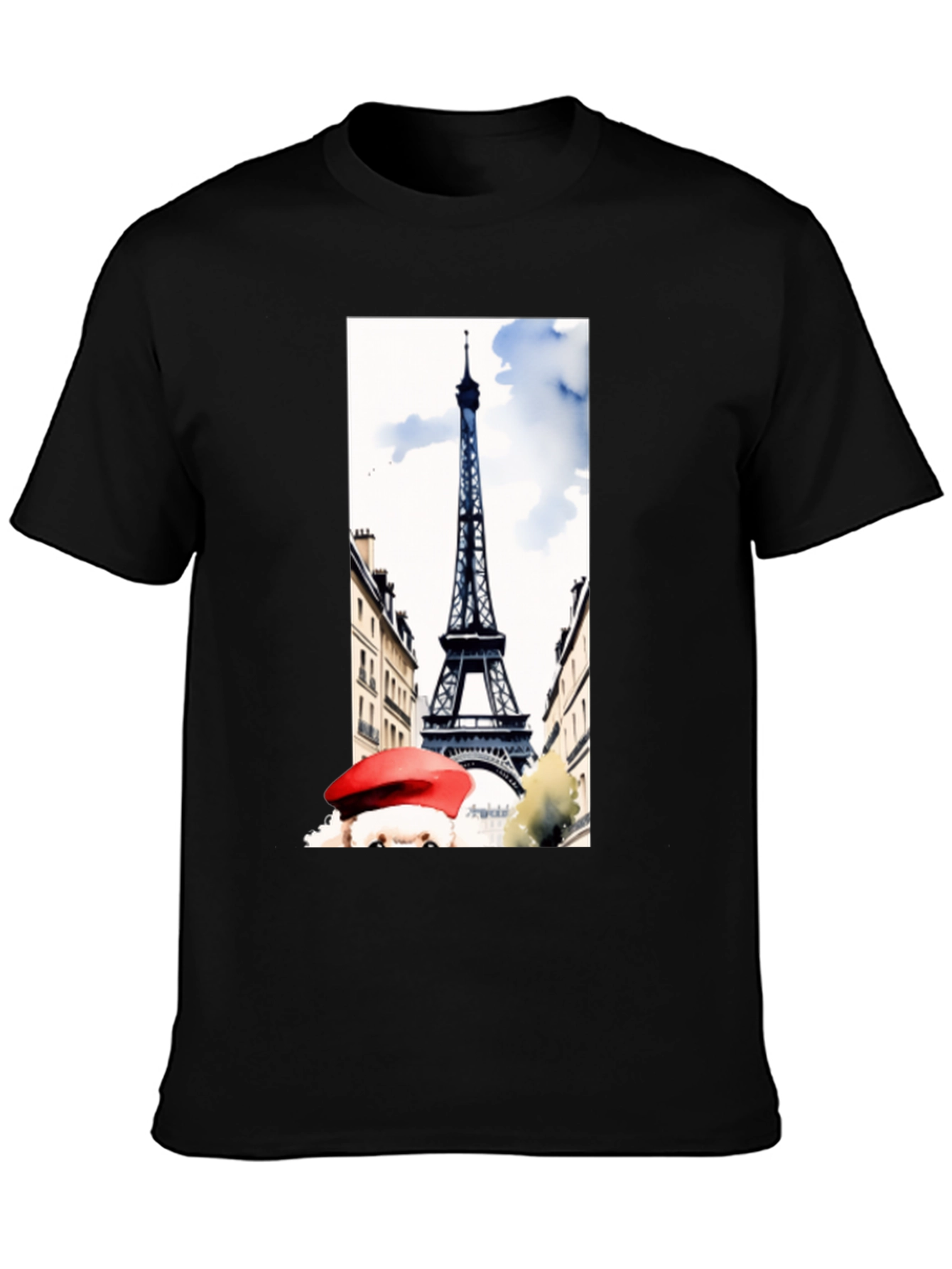 Paris Eiffel Tower Graphic Tee - Black Cotton T-Shirt