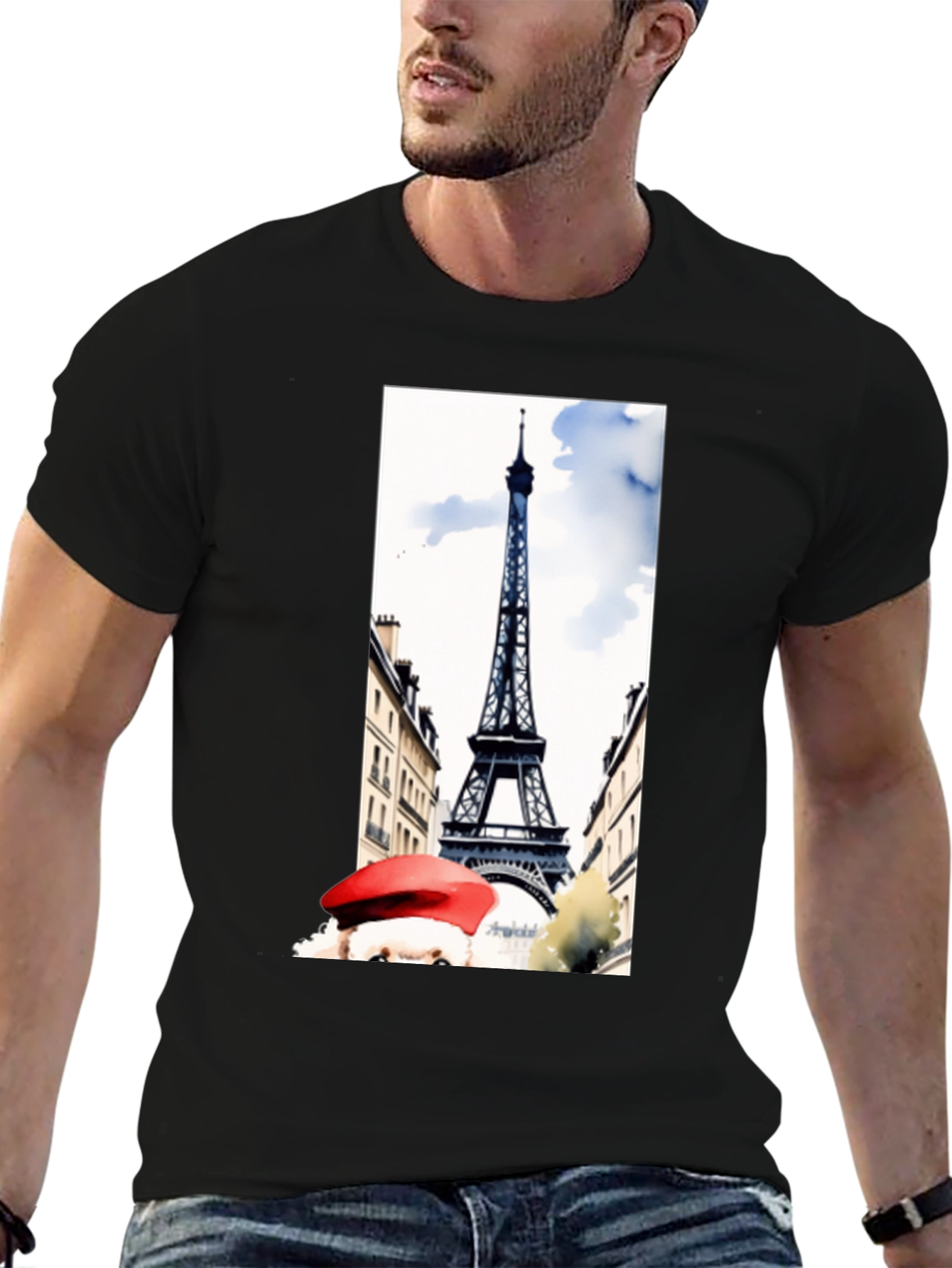 Paris Eiffel Tower Graphic Tee - Black Cotton T-Shirt