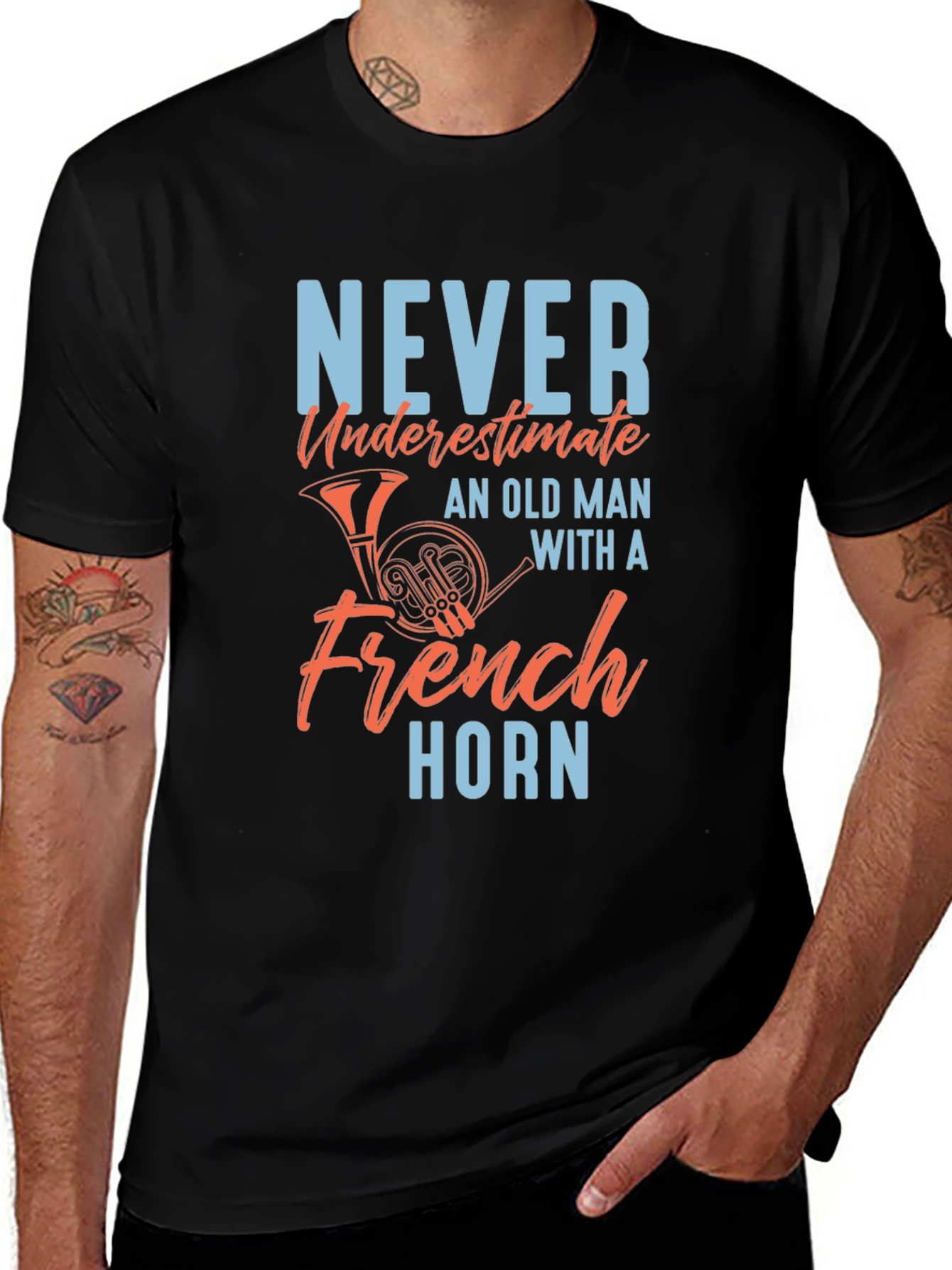 Never Underestimate Old Man French Horn T-Shirt