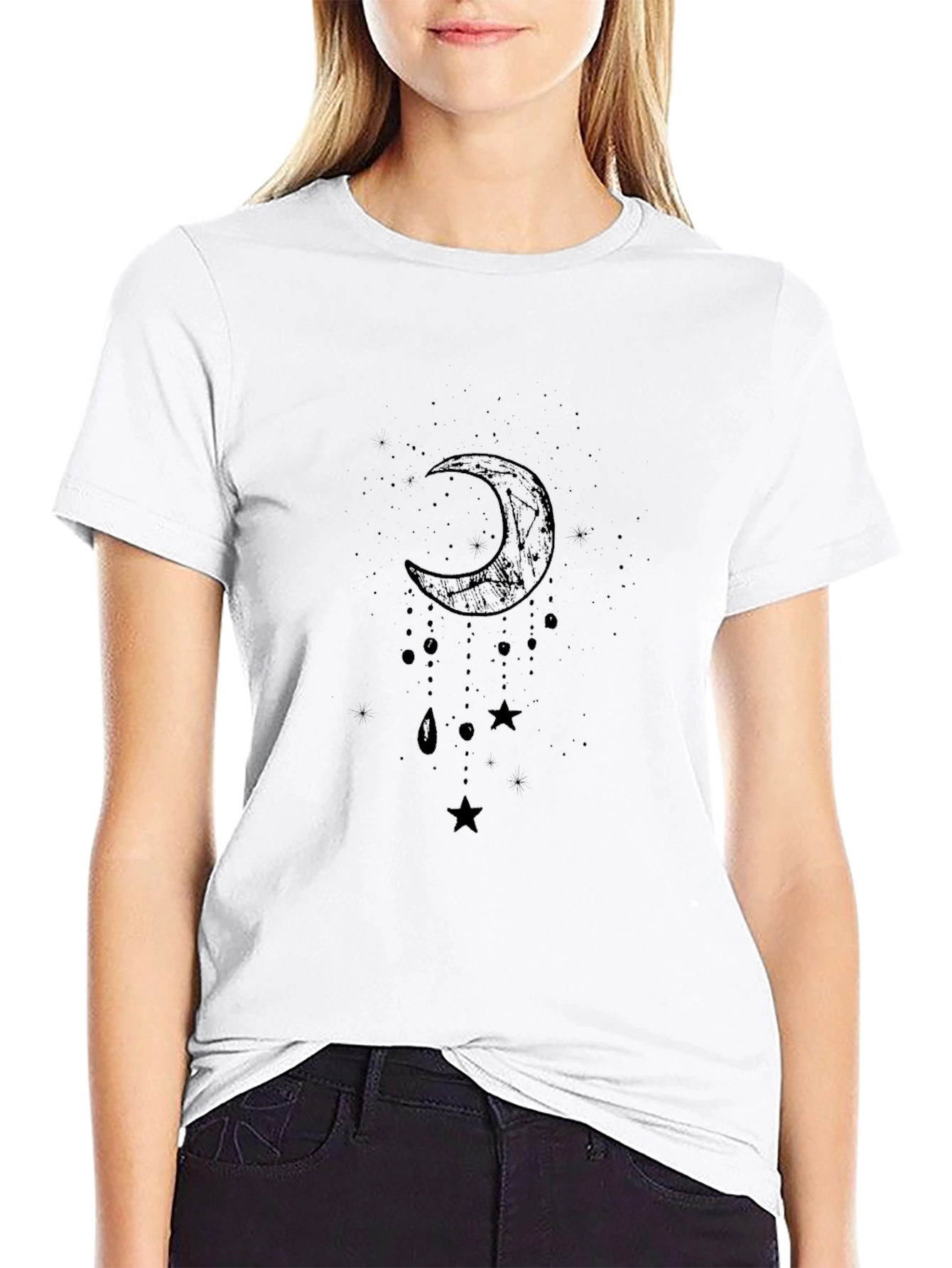 Crescent Moon & Stars Black Graphic Tee