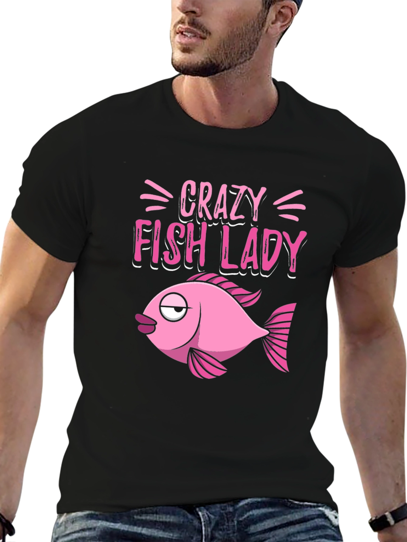 Crazy Fish Lady Graphic Tee - Black