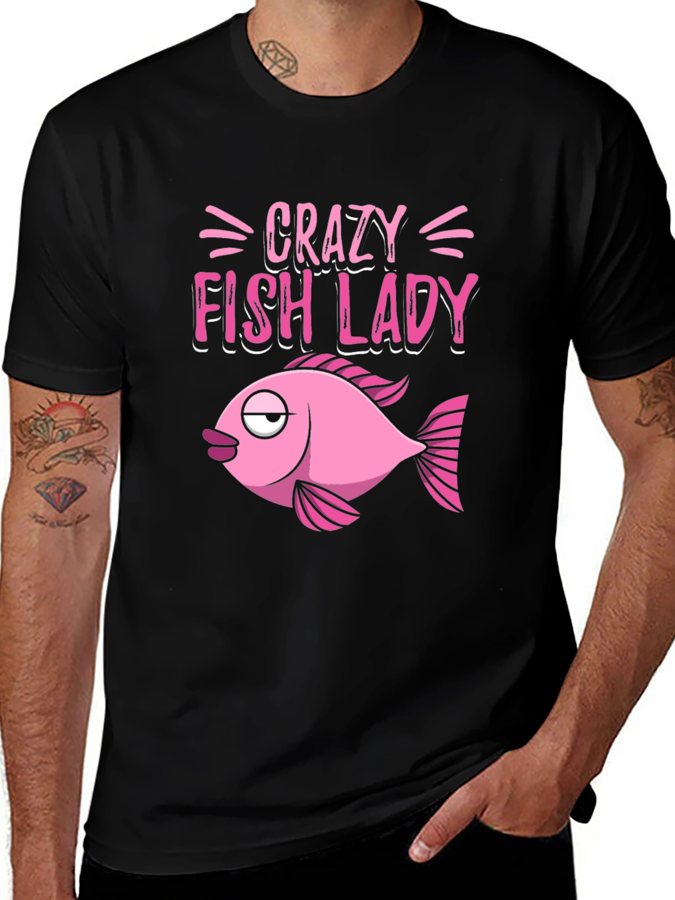 Crazy Fish Lady Graphic Tee - Black