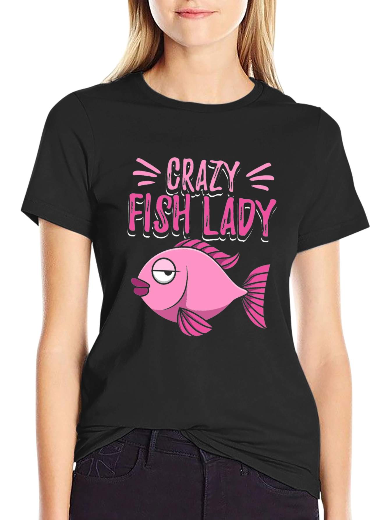 Crazy Fish Lady Graphic Tee - Black
