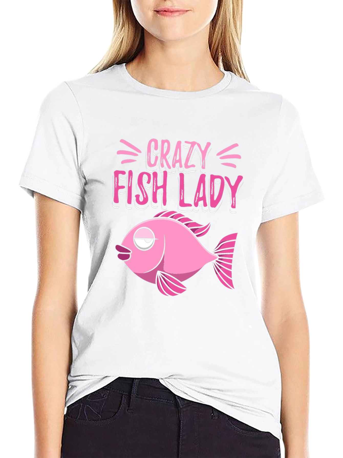 Crazy Fish Lady Graphic Tee - Black