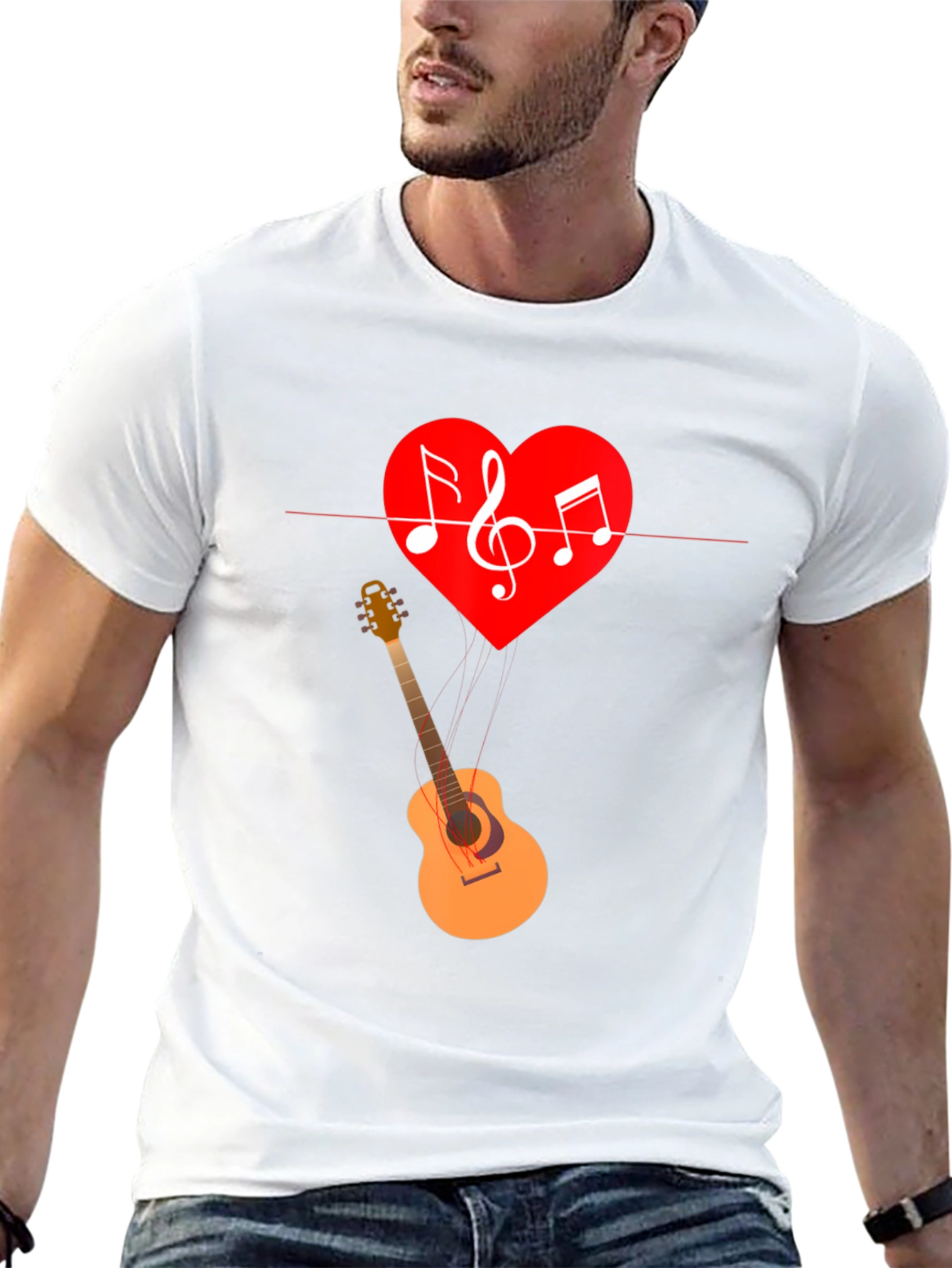 Music Heart Guitar Graphic T-Shirt