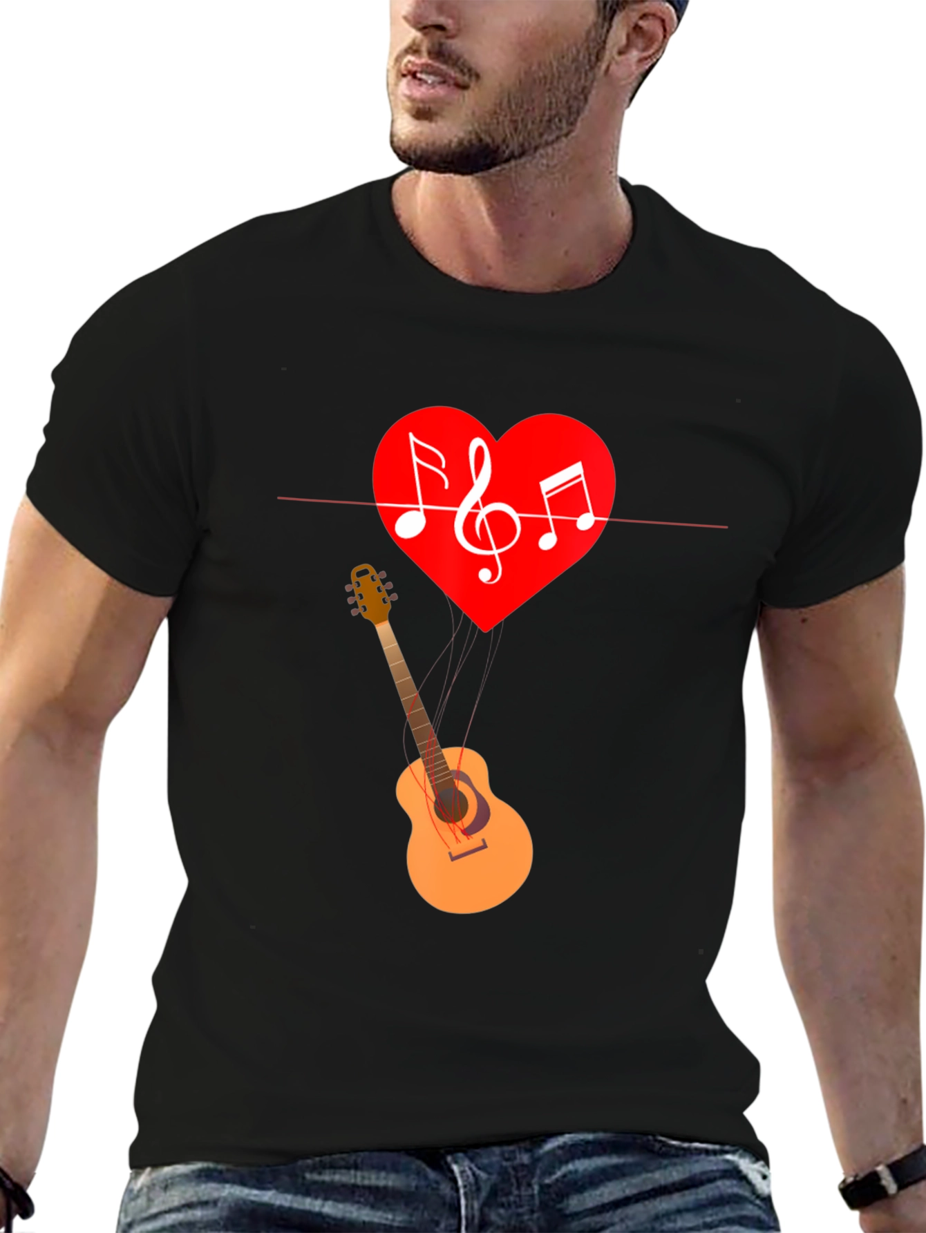 Music Heart Guitar Graphic T-Shirt