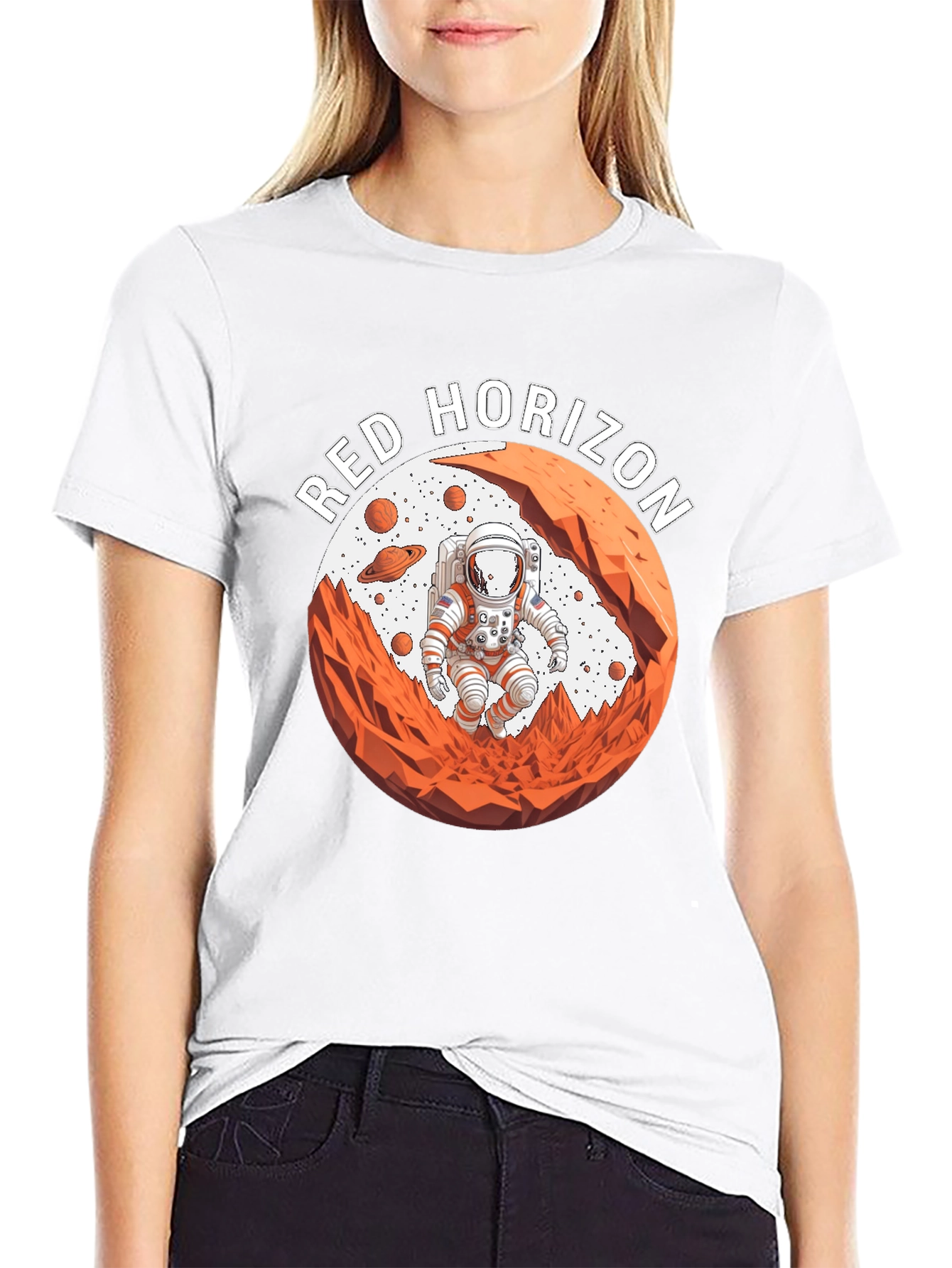 Red Horizon Astronaut Black T-Shirt