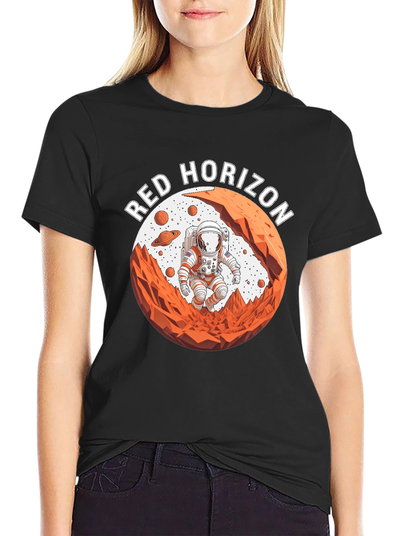 Red Horizon Astronaut Black T-Shirt