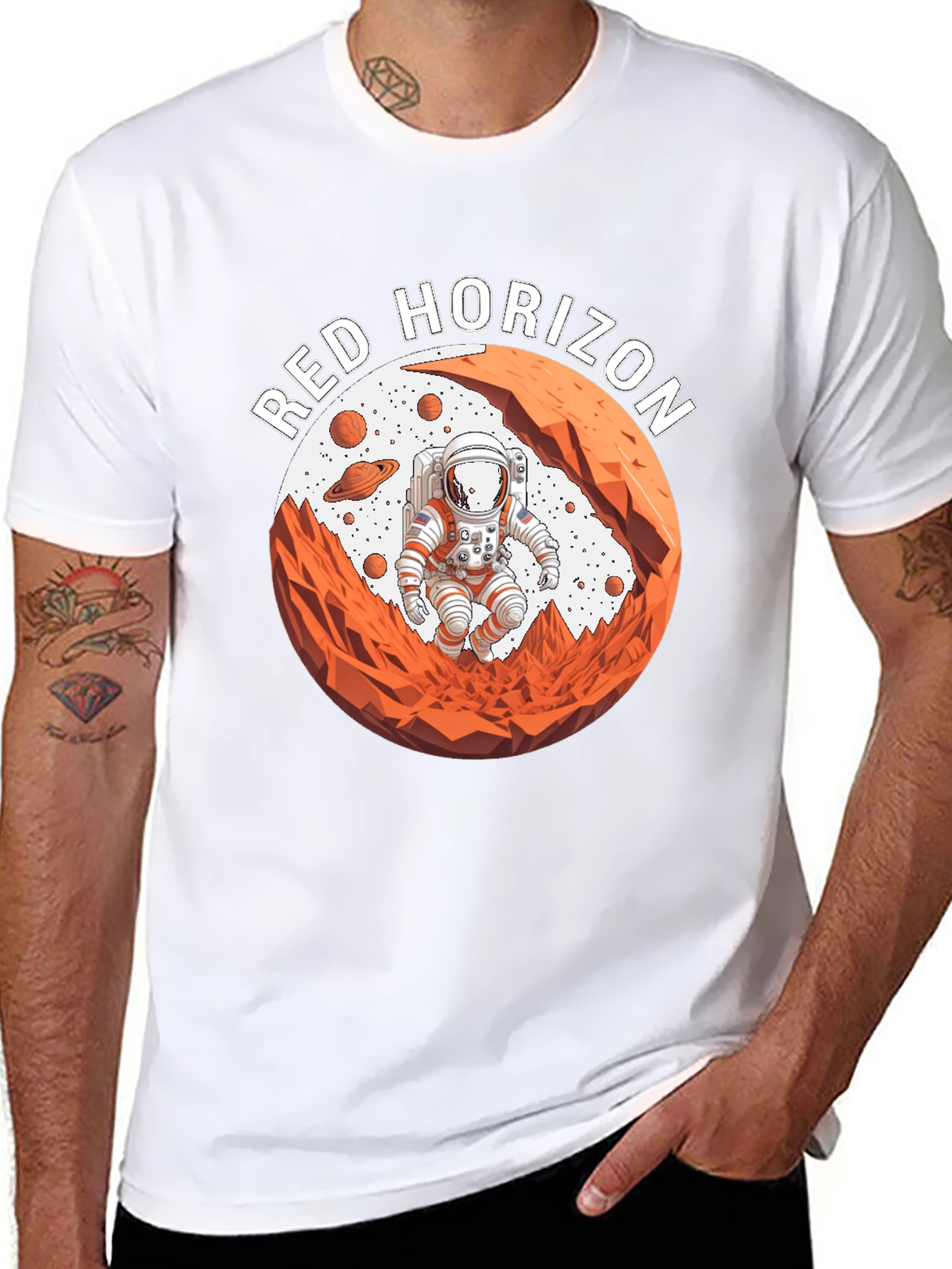 Red Horizon Astronaut Black T-Shirt
