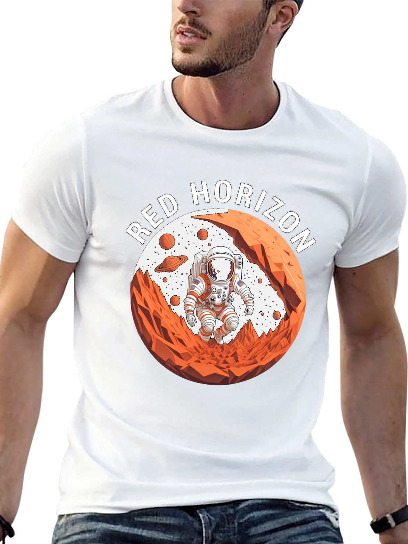 Red Horizon Astronaut Black T-Shirt