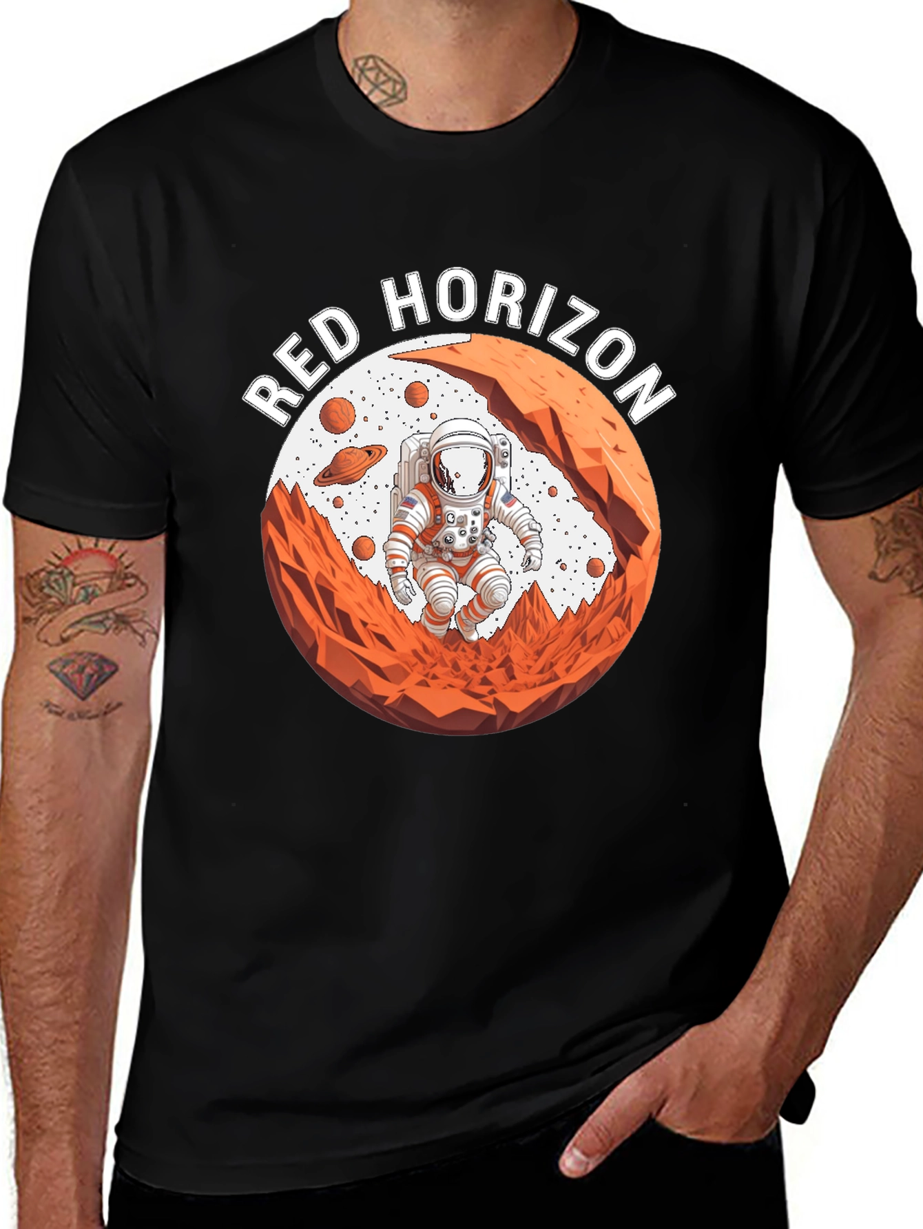 Red Horizon Astronaut Black T-Shirt