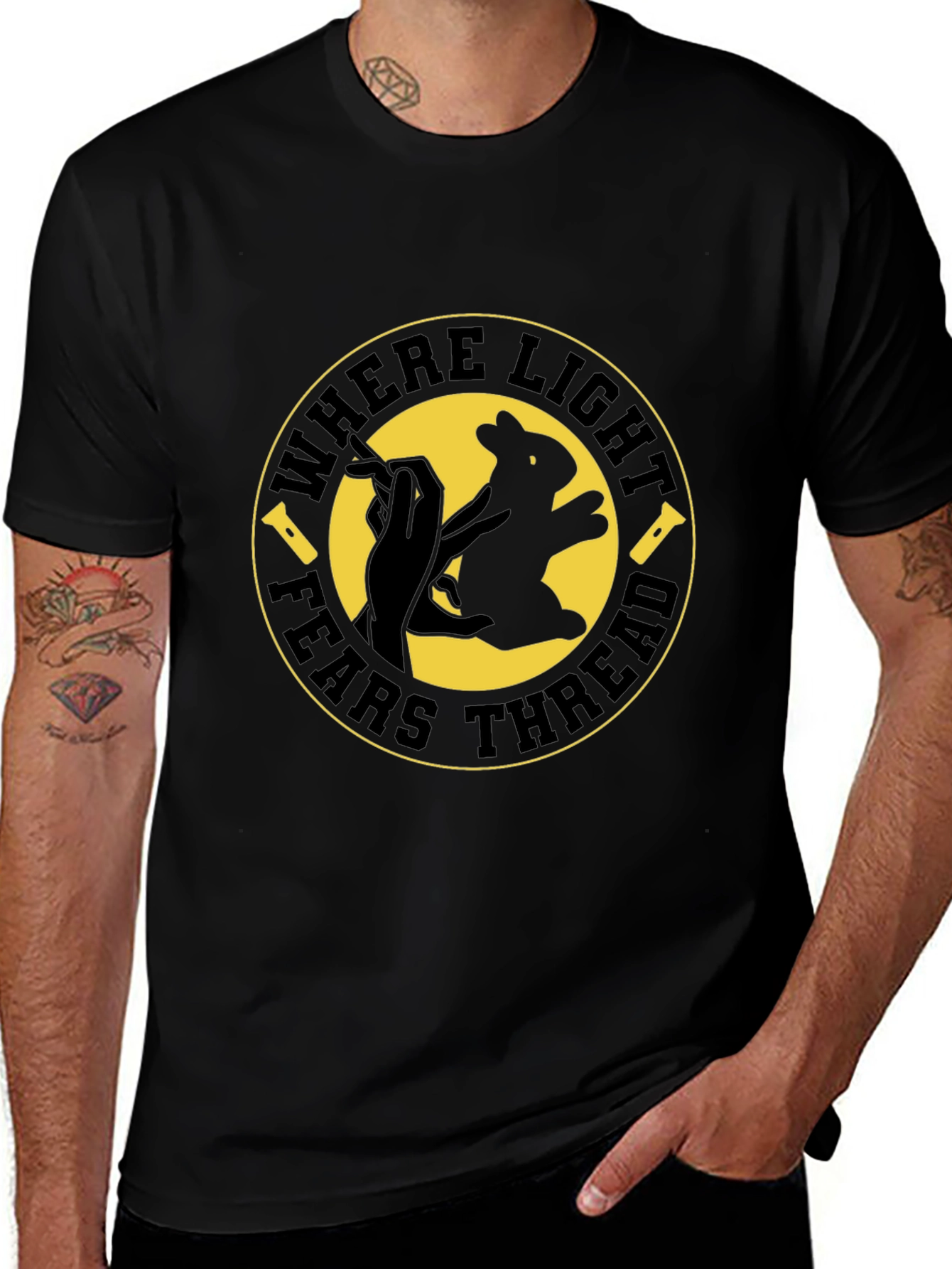 Where Light Fears Tread Black Graphic Tee