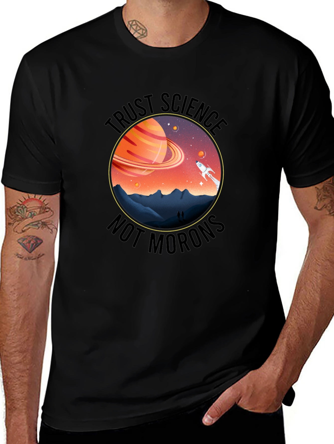 Trust Science T-Shirt - Saturn & Rocket Graphic