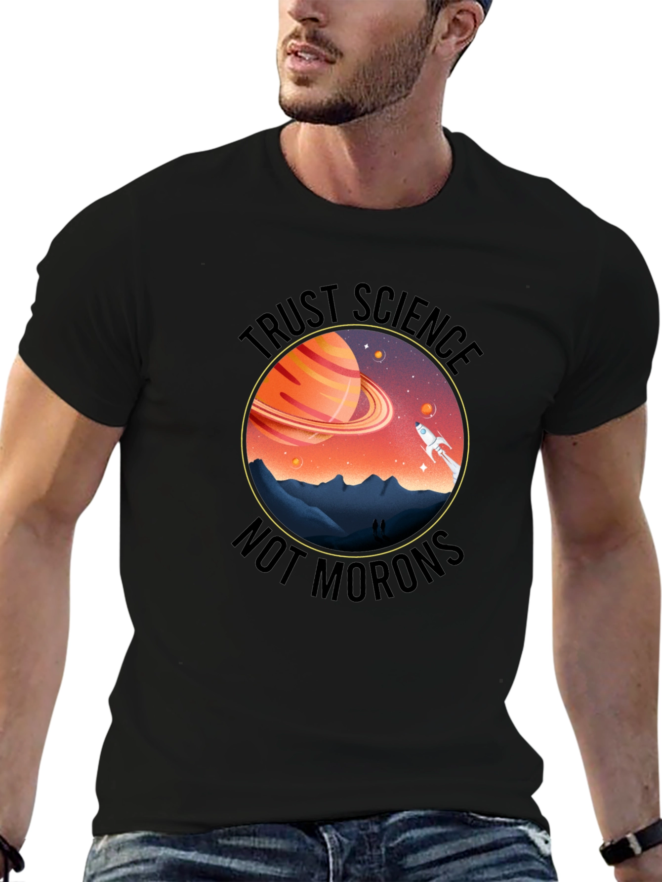 Trust Science T-Shirt - Saturn & Rocket Graphic