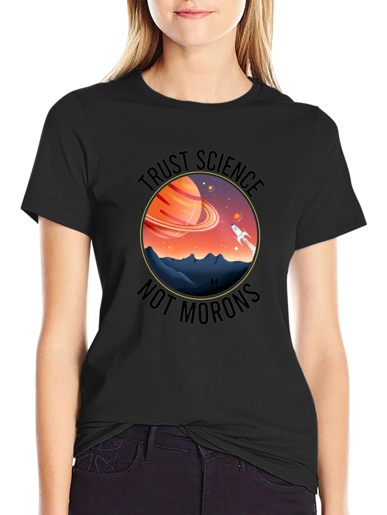 Trust Science T-Shirt - Saturn & Rocket Graphic