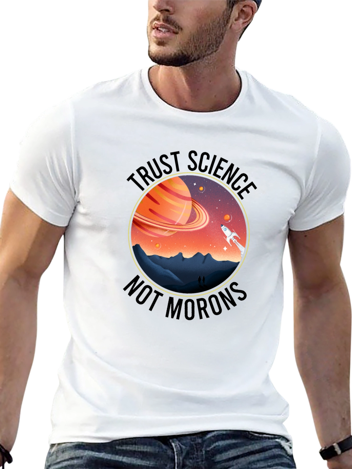 Trust Science T-Shirt - Saturn & Rocket Graphic