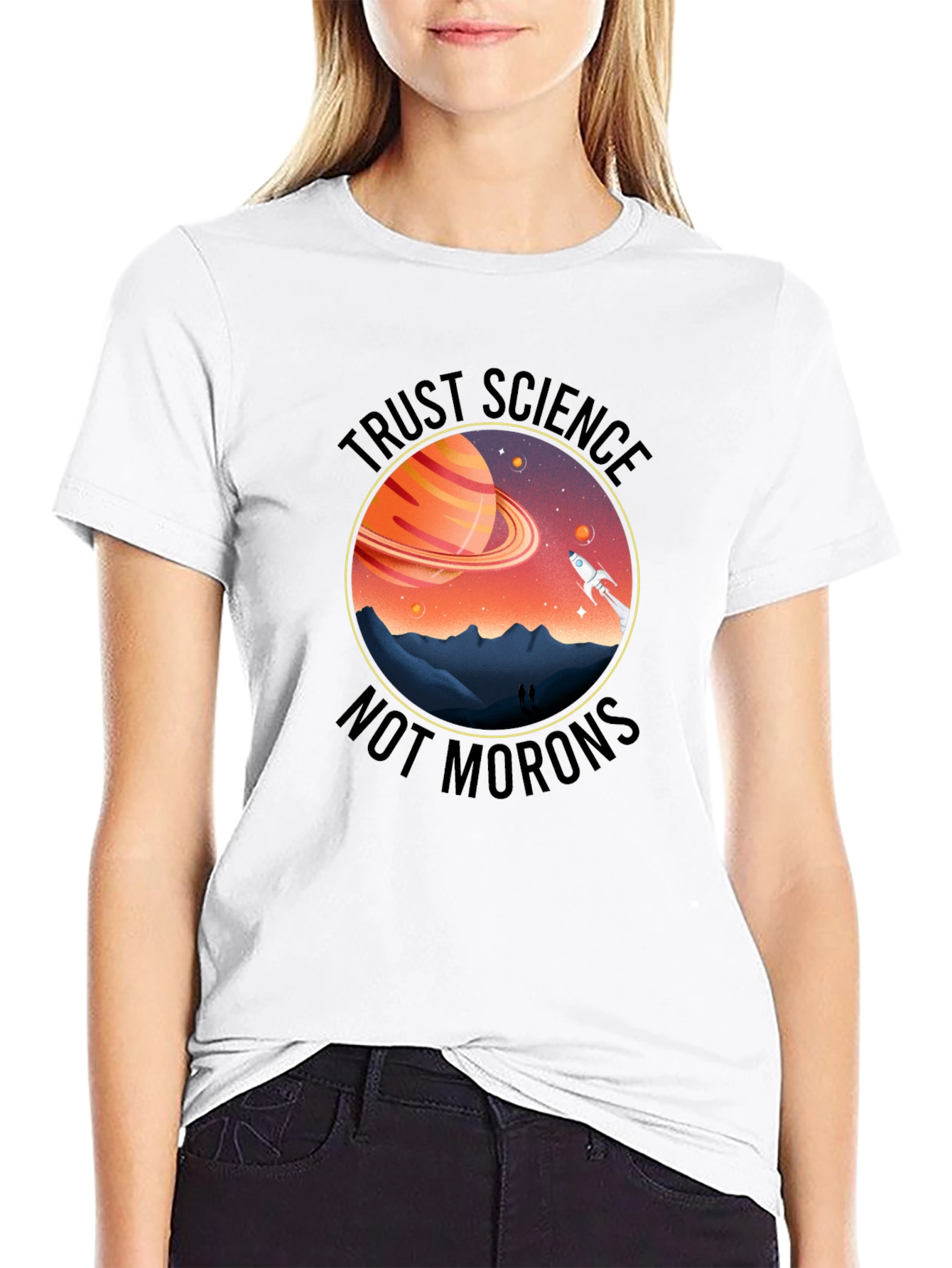 Trust Science T-Shirt - Saturn & Rocket Graphic