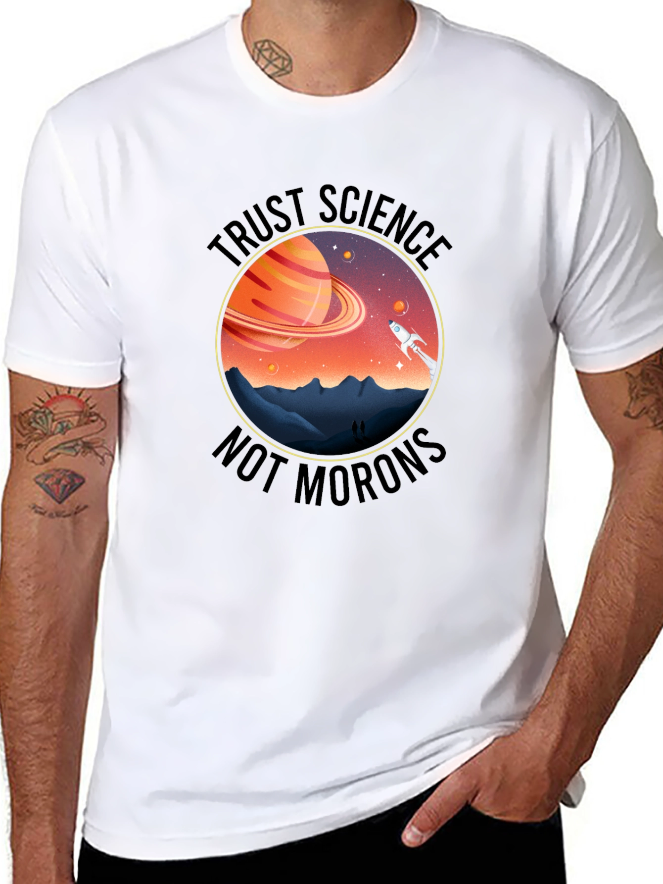 Trust Science T-Shirt - Saturn & Rocket Graphic
