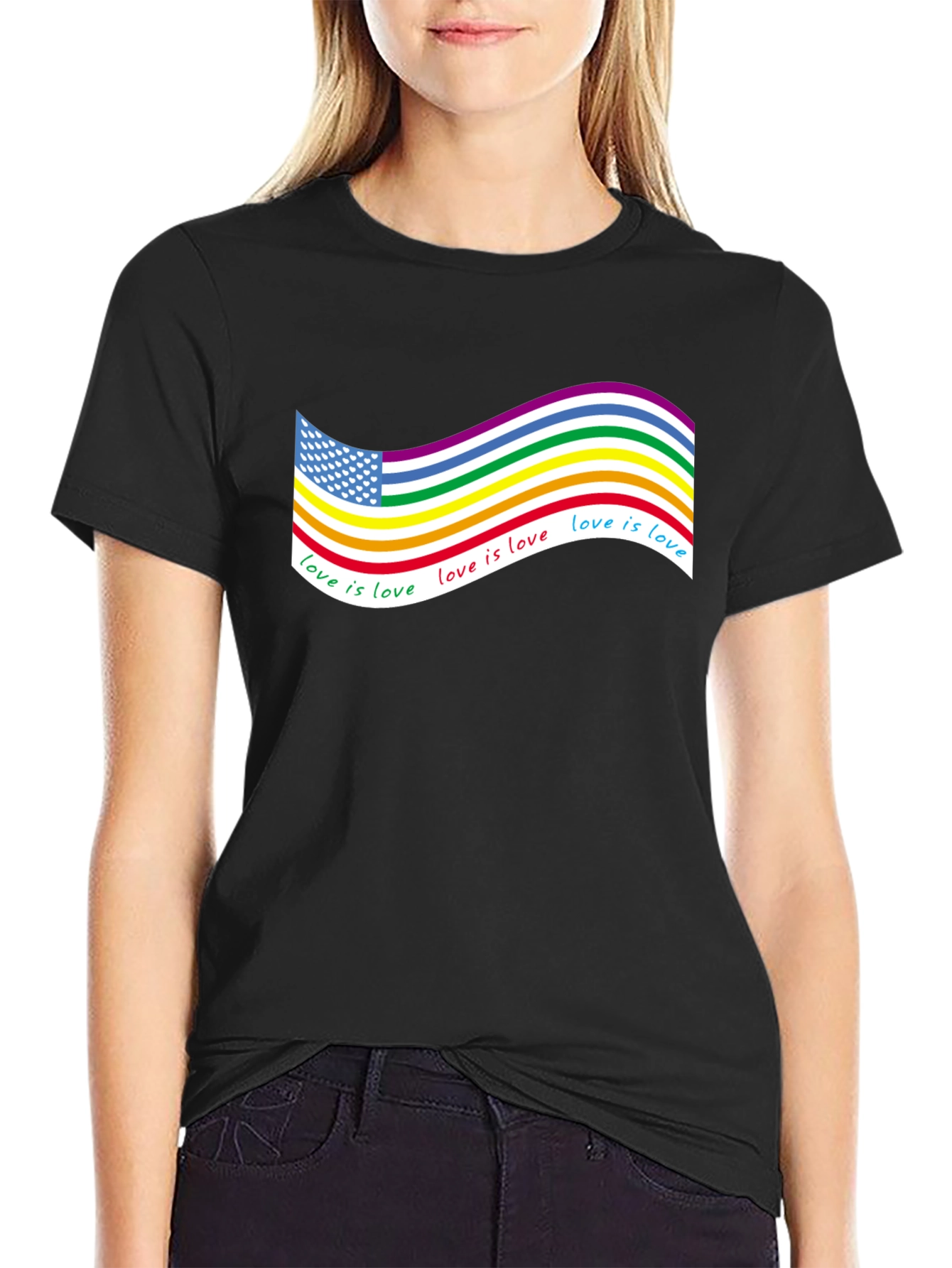 Love Is Love LGBTQ+ USA Flag T-Shirt