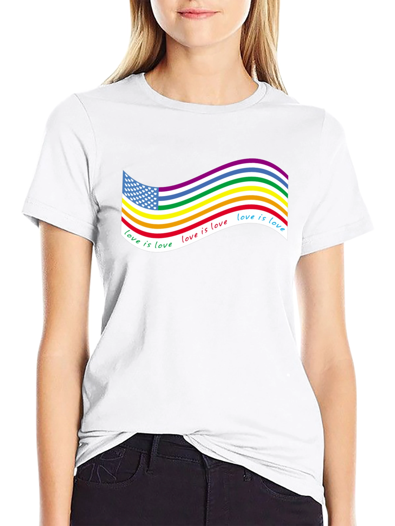 Love Is Love LGBTQ+ USA Flag T-Shirt