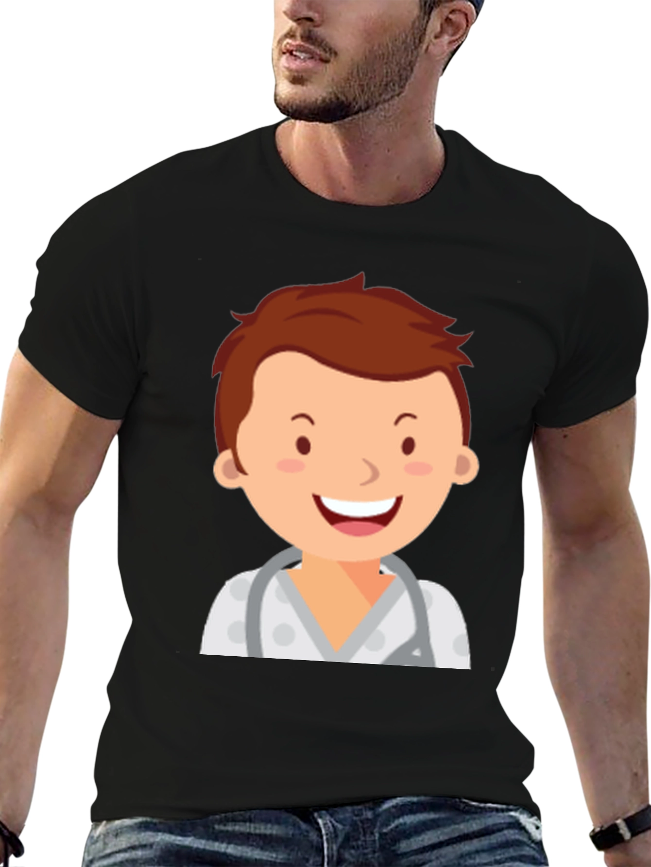 Cartoon Doctor Graphic T-Shirt - Black