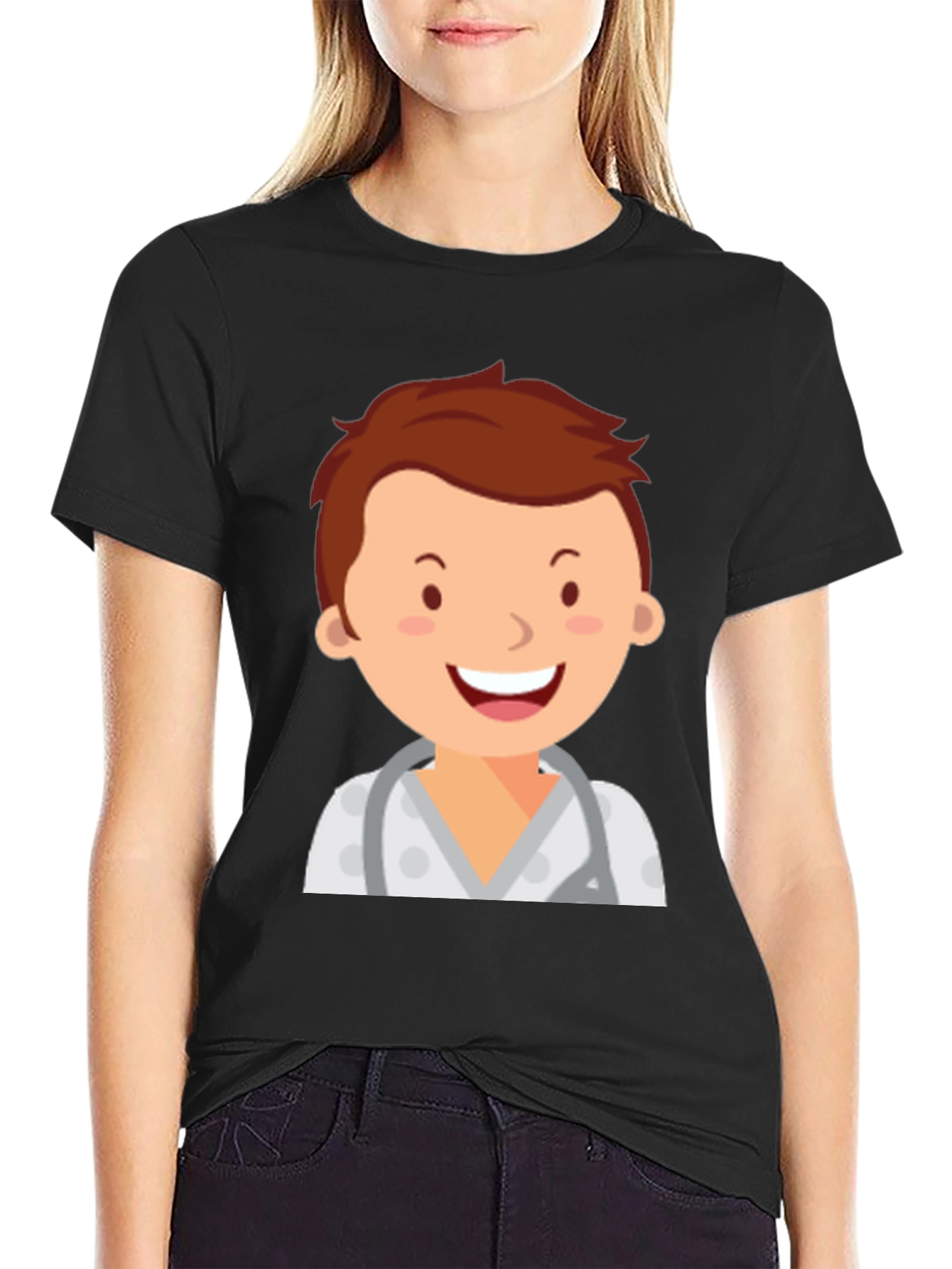 Cartoon Doctor Graphic T-Shirt - Black