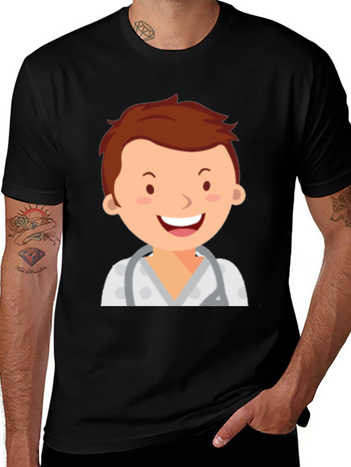 Cartoon Doctor Graphic T-Shirt - Black
