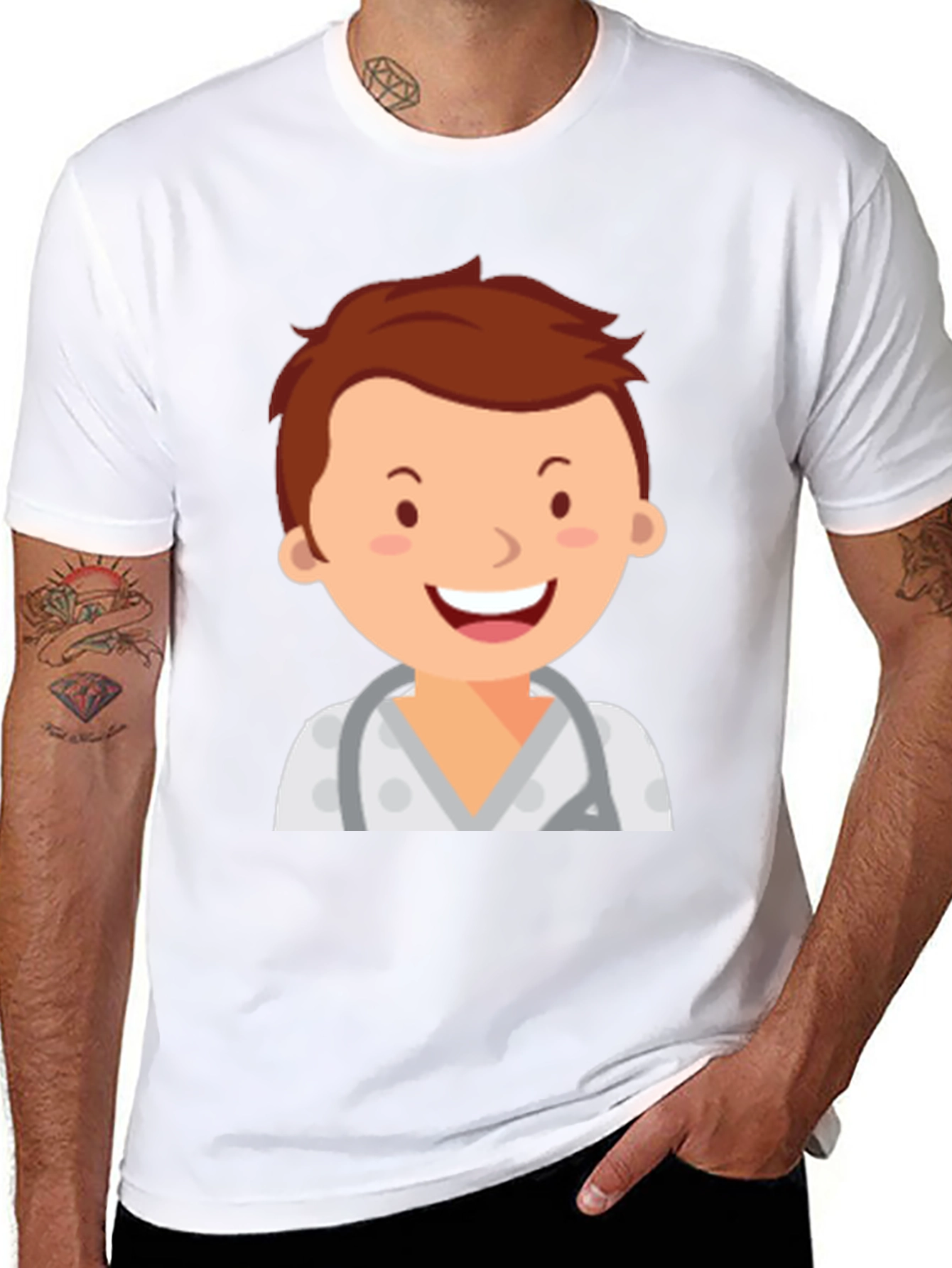 Cartoon Doctor Graphic T-Shirt - Black