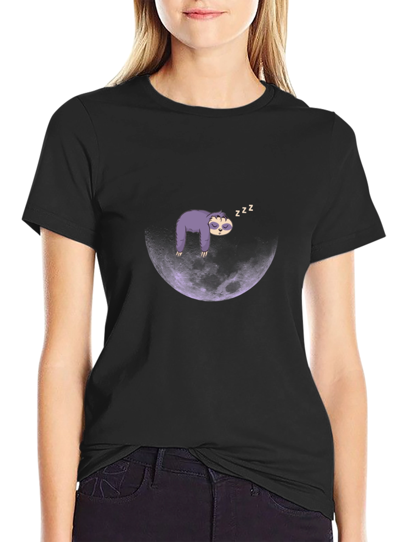 Sloth Moon Sleep T-Shirt - Mens Black Graphic Tee