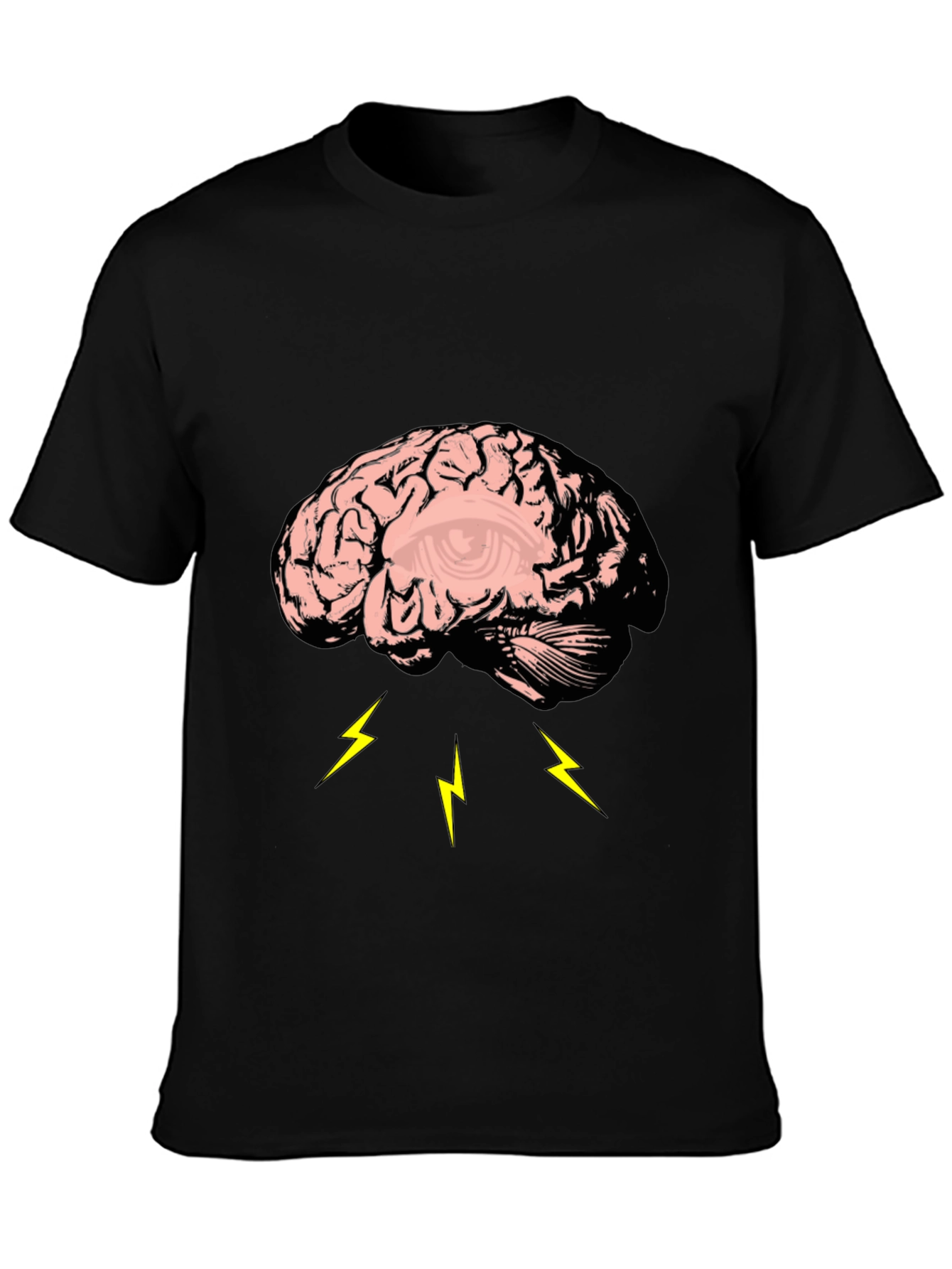 Brain Lightning Graphic Tee - Black Cotton T-Shirt
