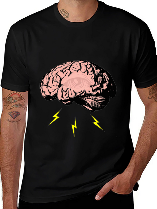 Brain Lightning Graphic Tee - Black Cotton T-Shirt