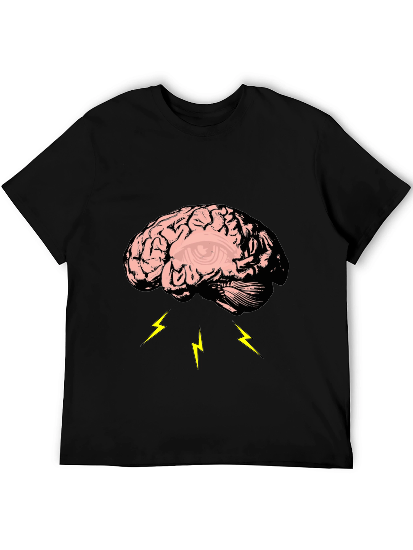 Brain Lightning Graphic Tee - Black Cotton T-Shirt