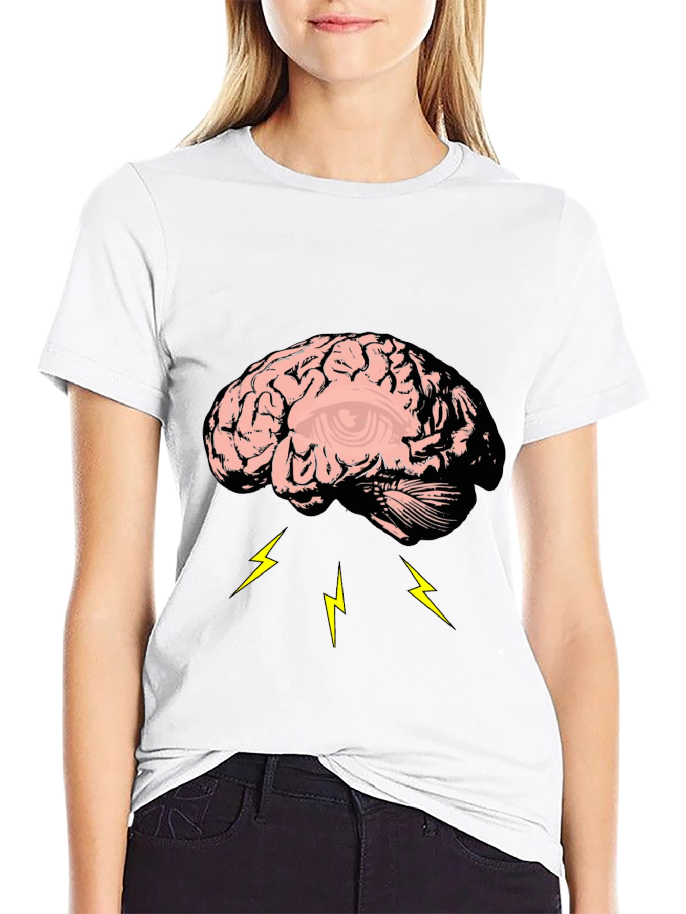 Brain Lightning Graphic Tee - Black Cotton T-Shirt